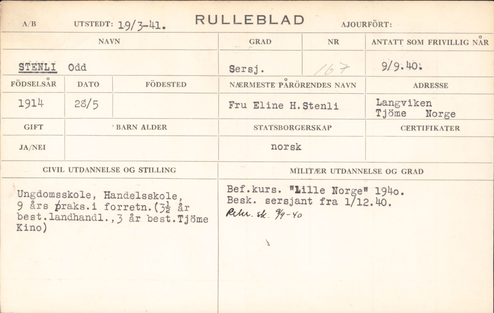 Forsvaret, Forsvarets overkommando/Luftforsvarsstaben, RA/RAFA-4079/P/Pa/L0038: Personellpapirer, 1914, p. 181