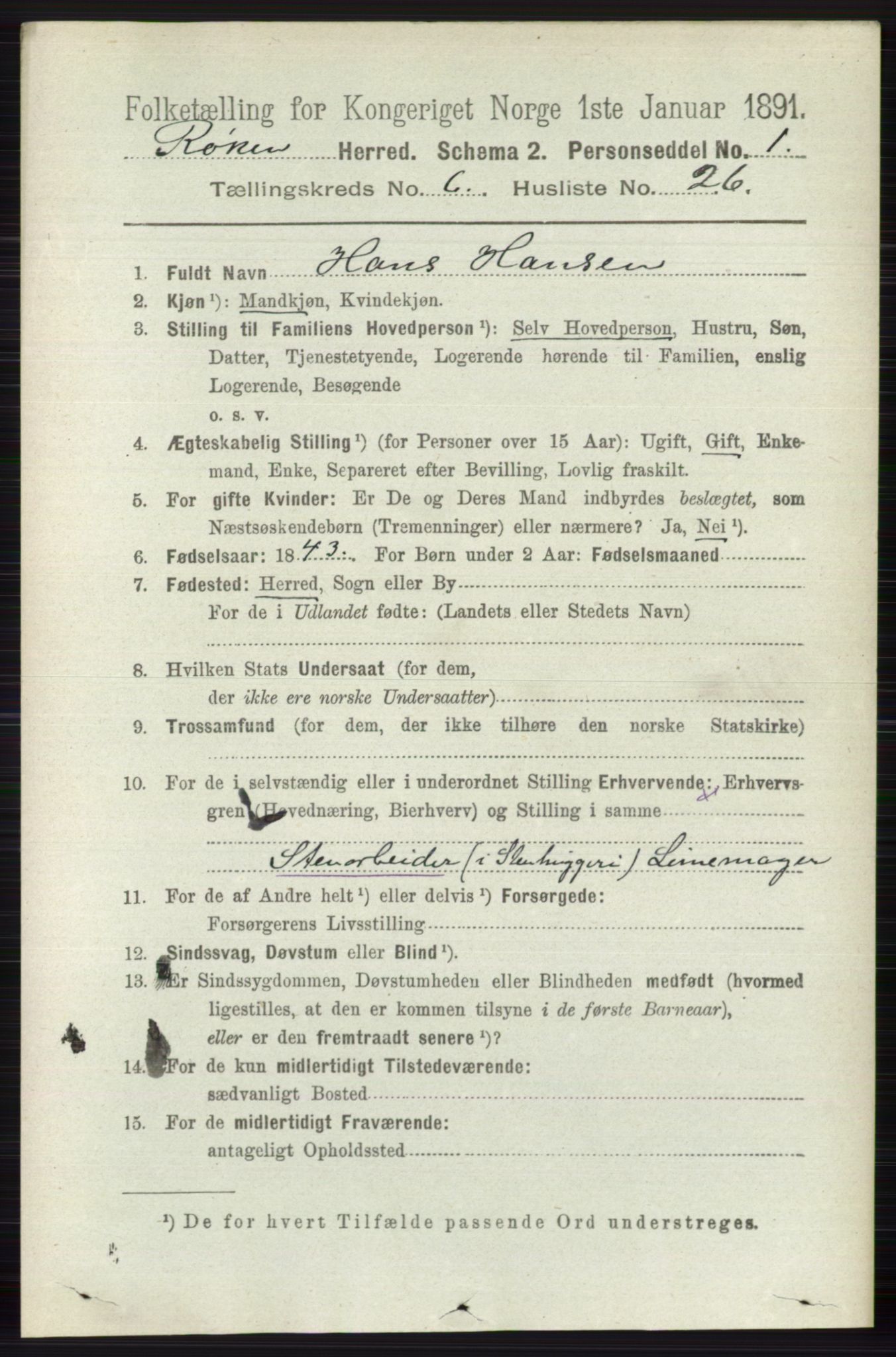 RA, 1891 census for 0627 Røyken, 1891, p. 3764