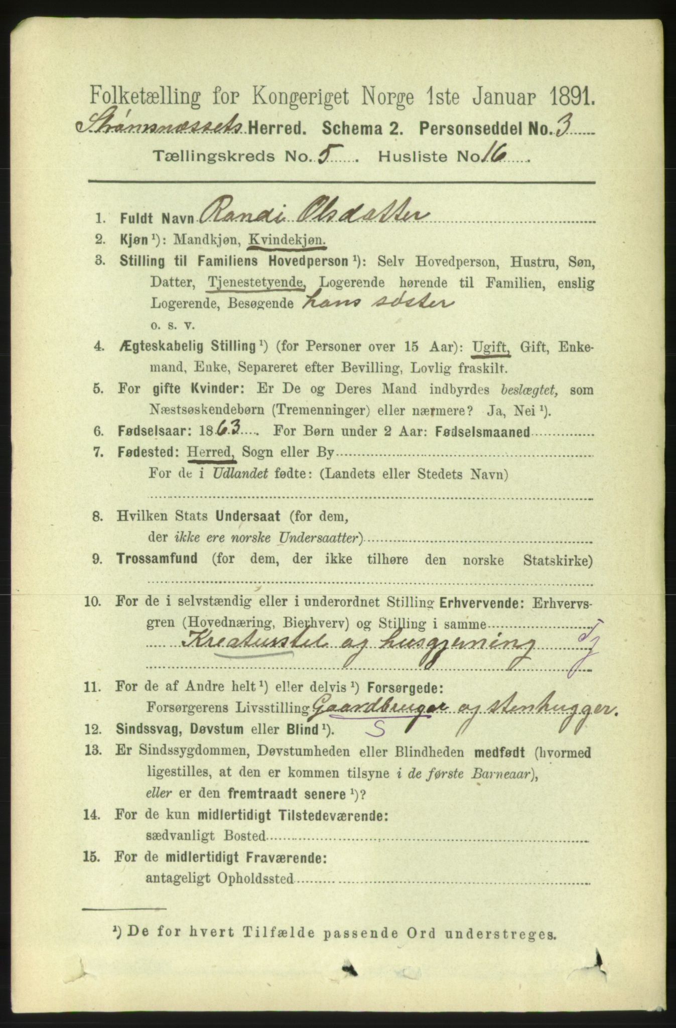 RA, 1891 census for 1559 Straumsnes, 1891, p. 1152