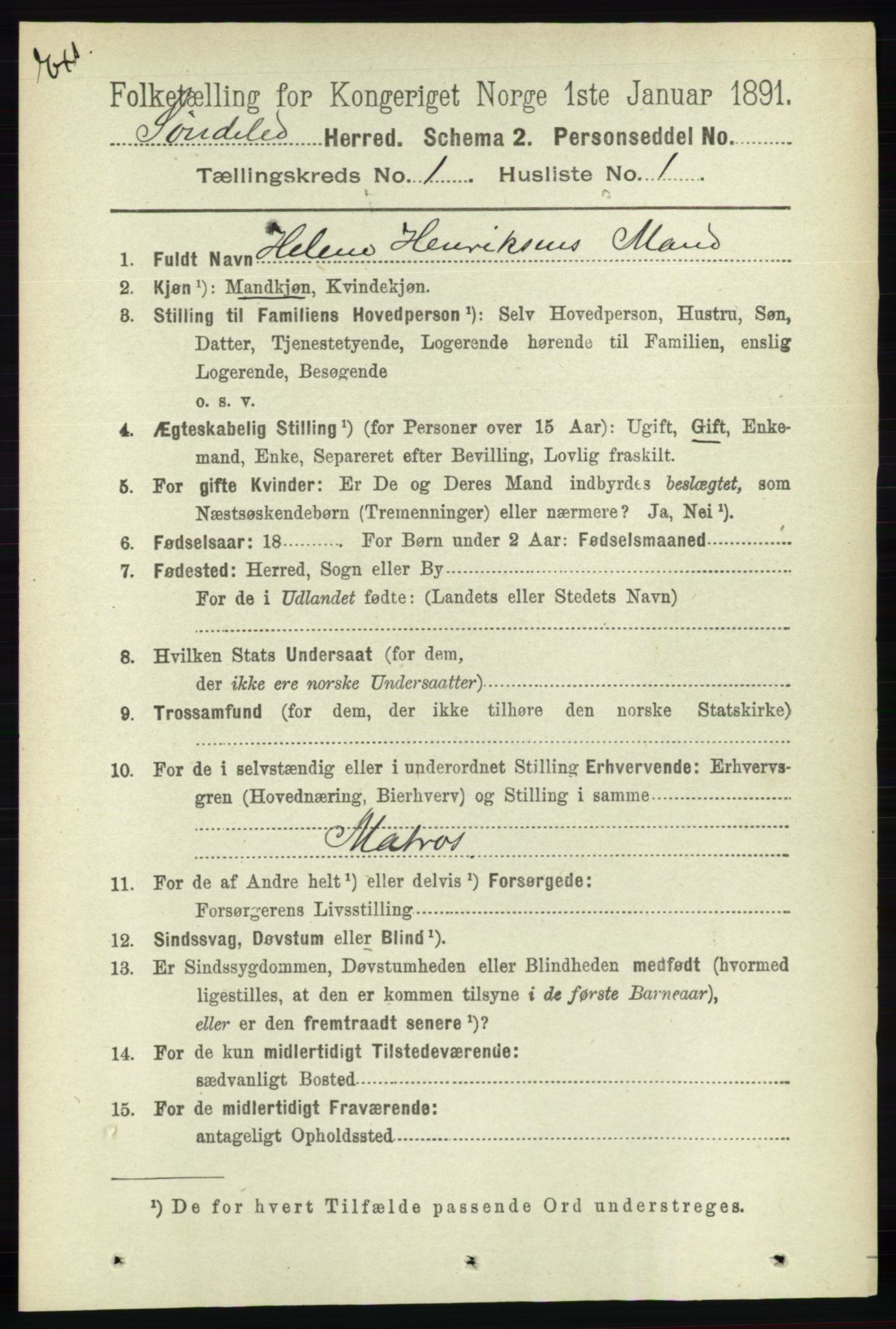 RA, Census 1891 for Nedenes amt: Gjenparter av personsedler for beslektede ektefeller, menn, 1891, p. 108