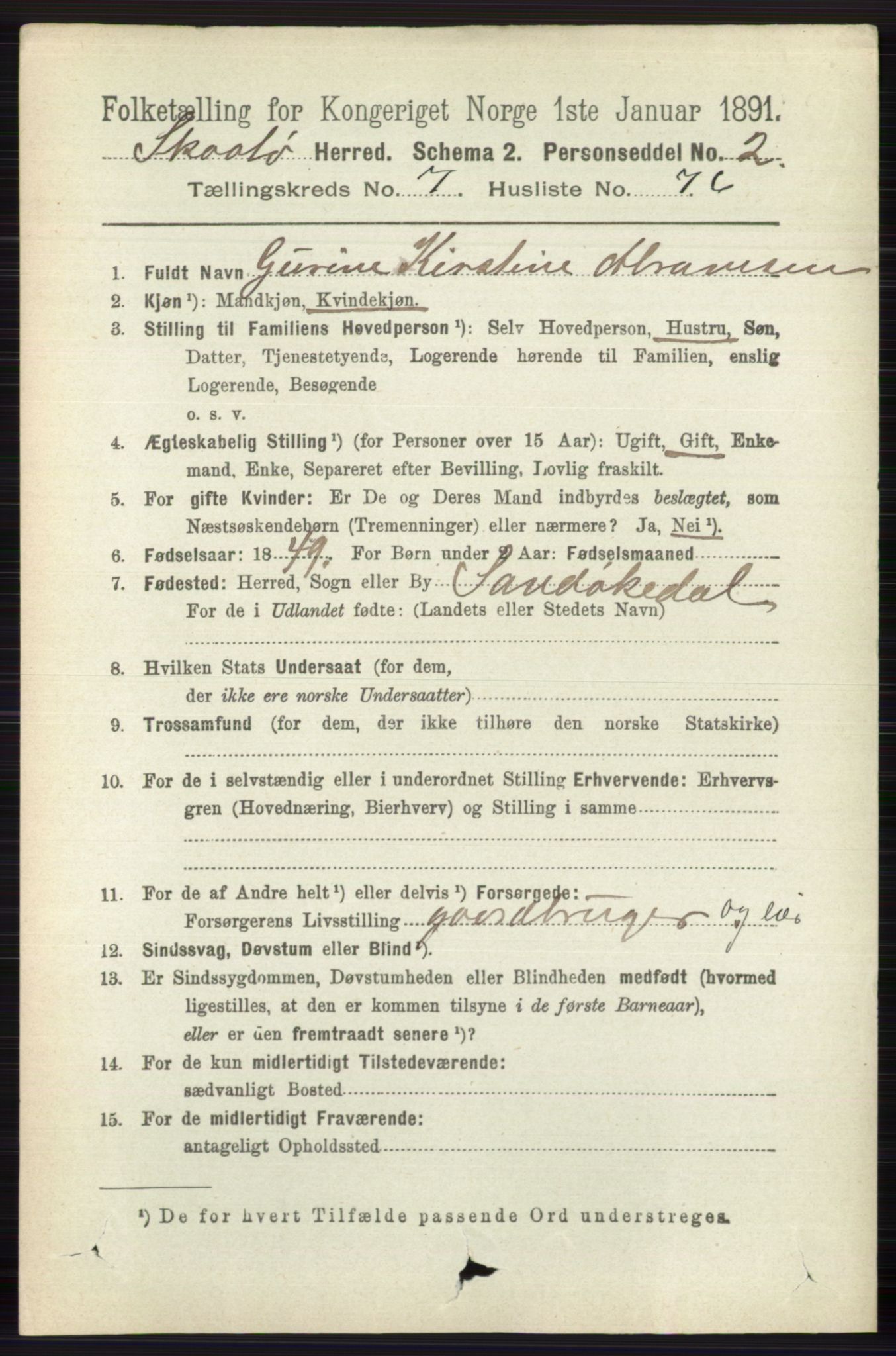 RA, 1891 census for 0815 Skåtøy, 1891, p. 3467