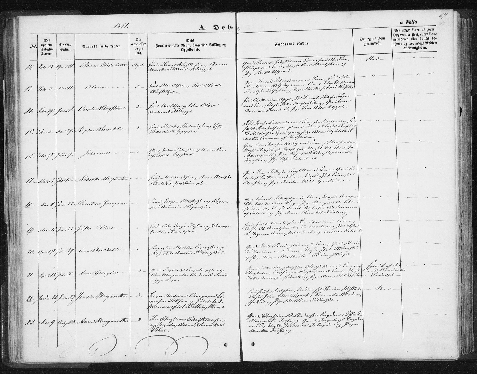 Ministerialprotokoller, klokkerbøker og fødselsregistre - Nord-Trøndelag, SAT/A-1458/746/L0446: Parish register (official) no. 746A05, 1846-1859, p. 67
