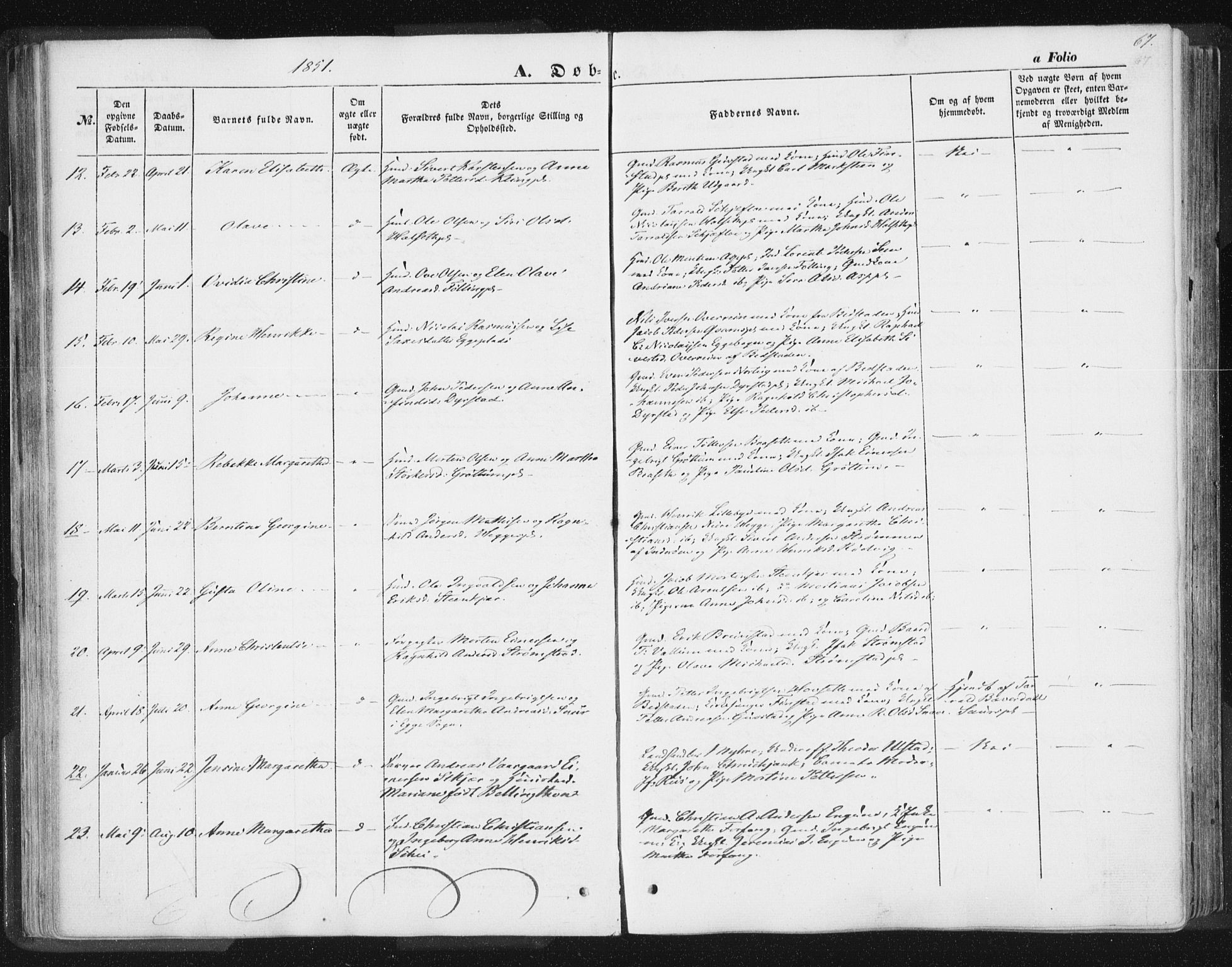 Ministerialprotokoller, klokkerbøker og fødselsregistre - Nord-Trøndelag, AV/SAT-A-1458/746/L0446: Parish register (official) no. 746A05, 1846-1859, p. 67