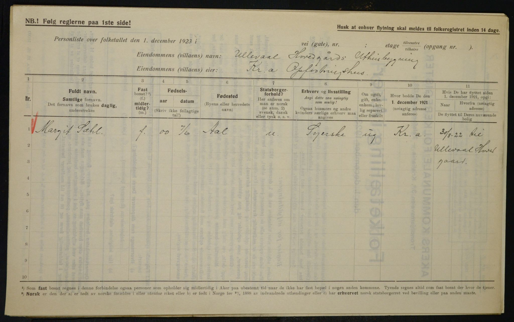 , Municipal Census 1923 for Aker, 1923, p. 20274