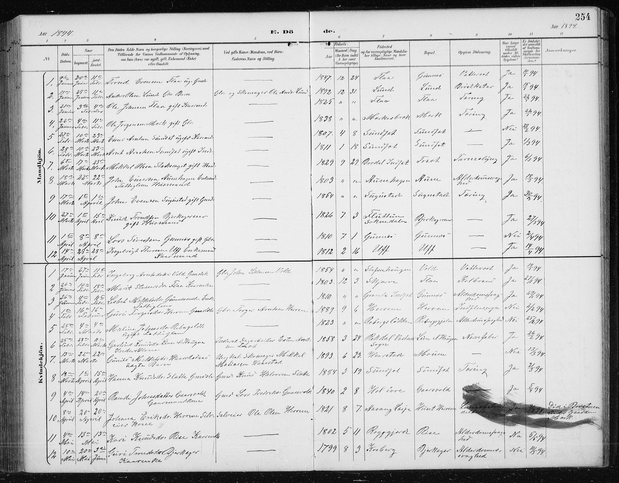 Ministerialprotokoller, klokkerbøker og fødselsregistre - Sør-Trøndelag, SAT/A-1456/674/L0876: Parish register (copy) no. 674C03, 1892-1912, p. 254