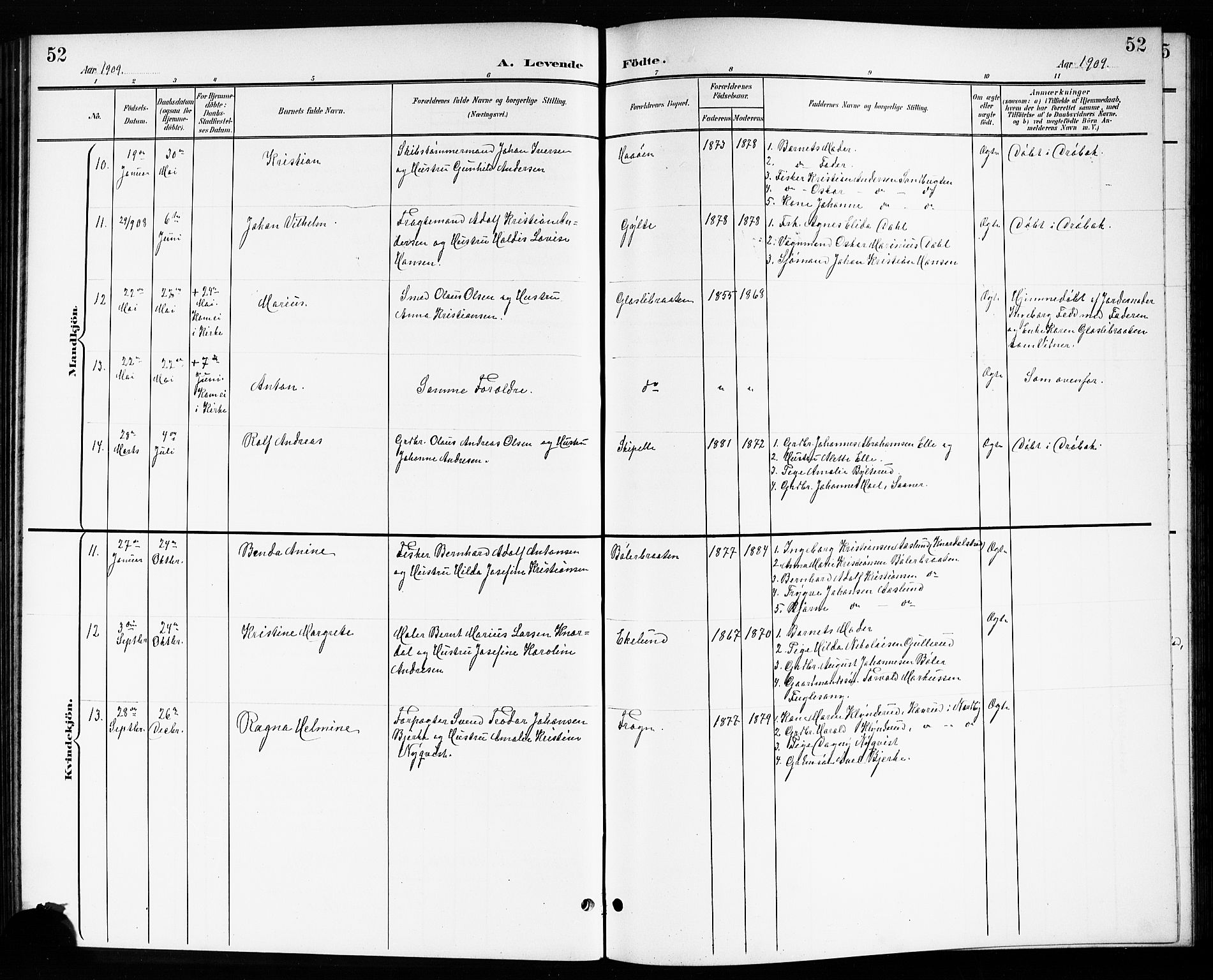 Drøbak prestekontor Kirkebøker, AV/SAO-A-10142a/G/Gb/L0001: Parish register (copy) no. II 1, 1901-1919, p. 52