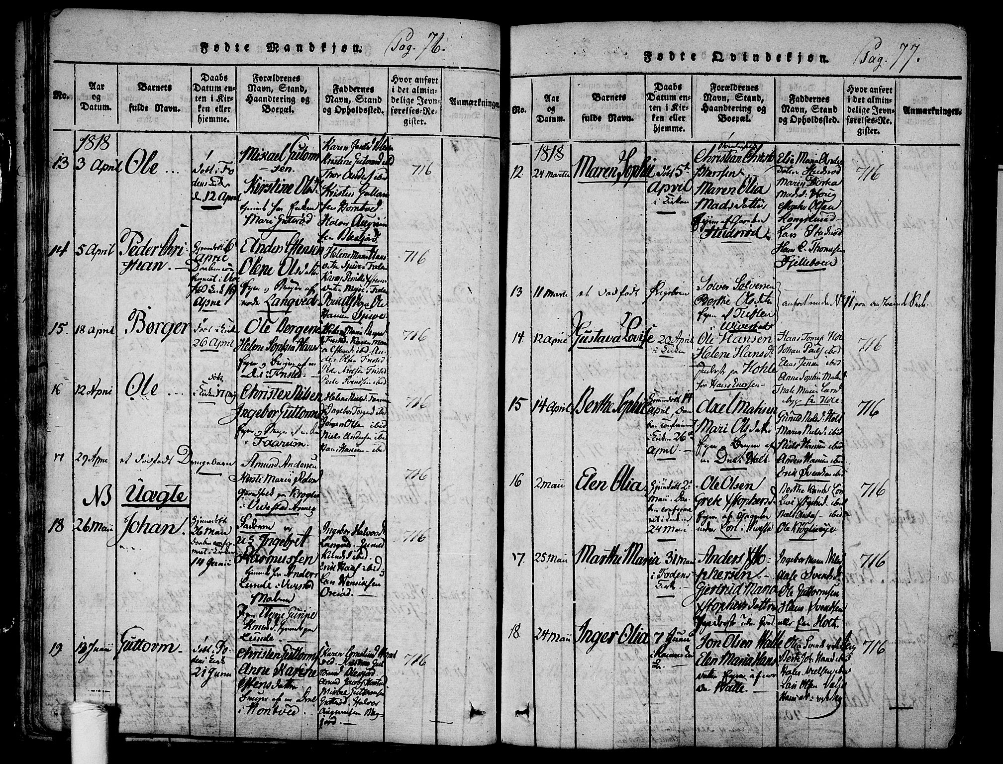 Ramnes kirkebøker, AV/SAKO-A-314/F/Fa/L0004: Parish register (official) no. I 4, 1813-1840, p. 76-77