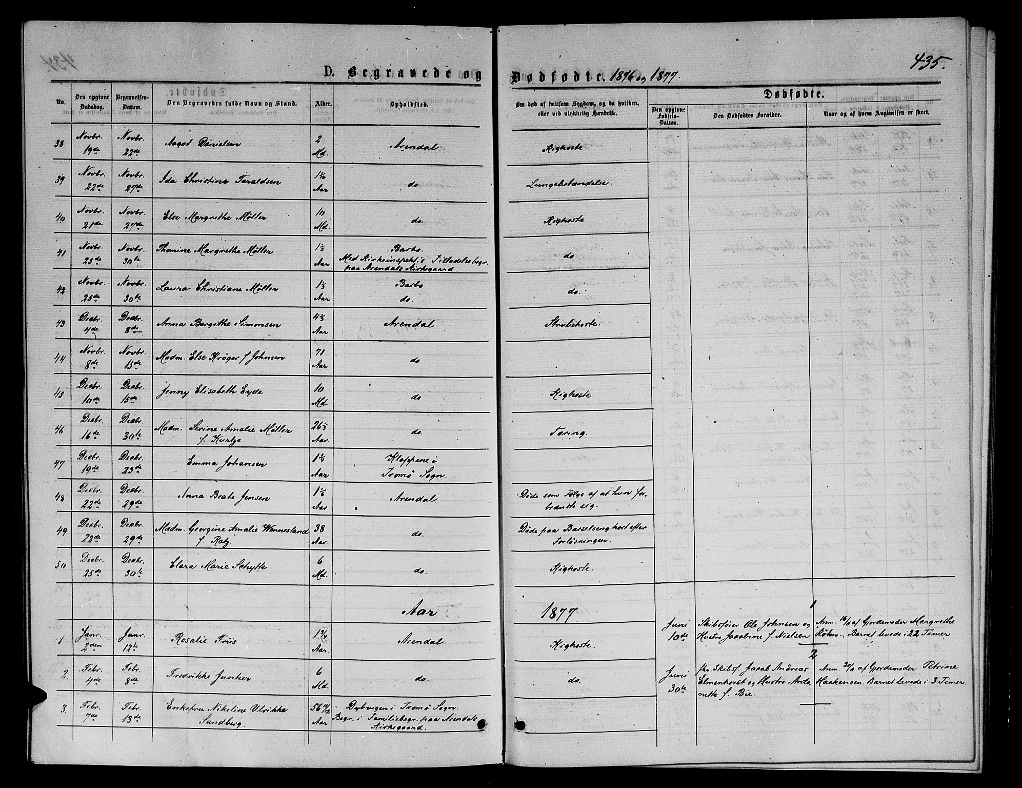 Arendal sokneprestkontor, Trefoldighet, AV/SAK-1111-0040/F/Fb/L0005: Parish register (copy) no. B 5, 1874-1888, p. 435