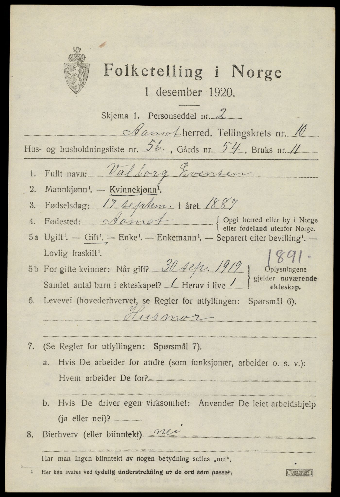 SAH, 1920 census for Åmot, 1920, p. 9377