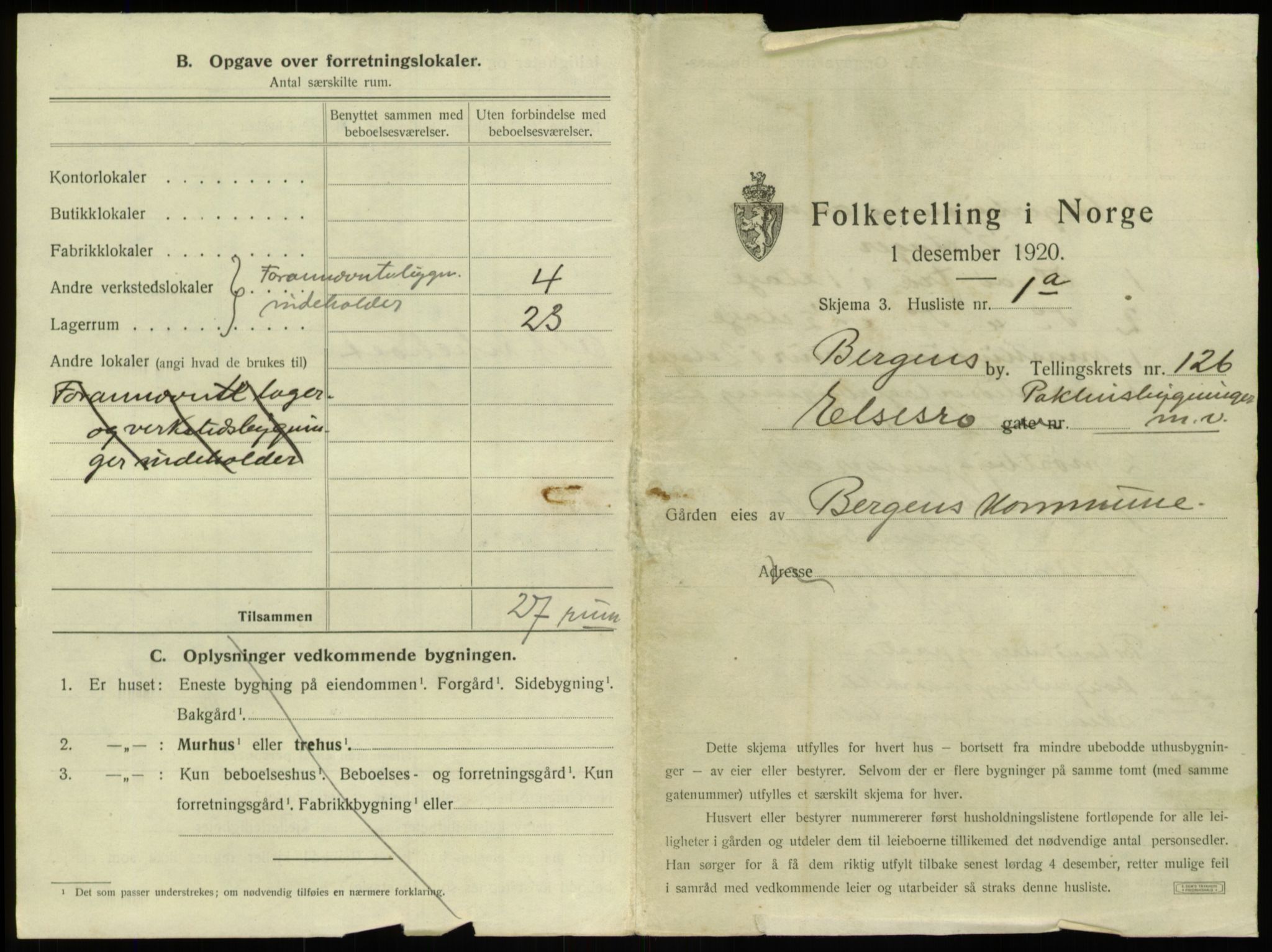 SAB, 1920 census for Bergen, 1920, p. 11625