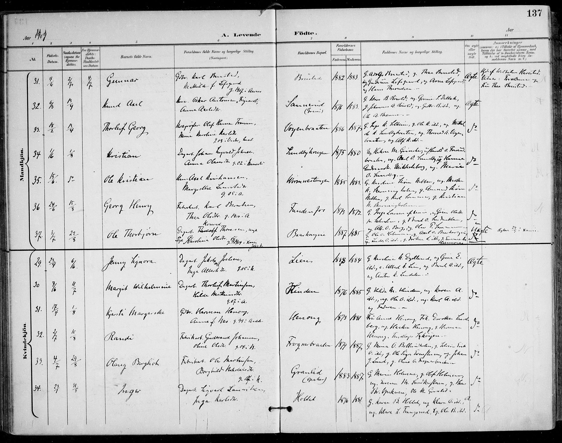 Nes prestekontor Kirkebøker, AV/SAO-A-10410/F/Fa/L0011: Parish register (official) no. I 11, 1899-1918, p. 137