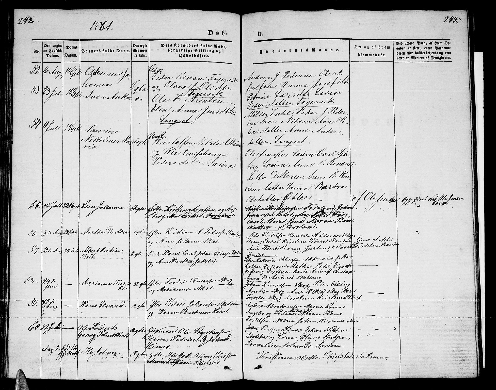 Ministerialprotokoller, klokkerbøker og fødselsregistre - Nordland, SAT/A-1459/838/L0555: Parish register (copy) no. 838C02, 1842-1861, p. 242-243