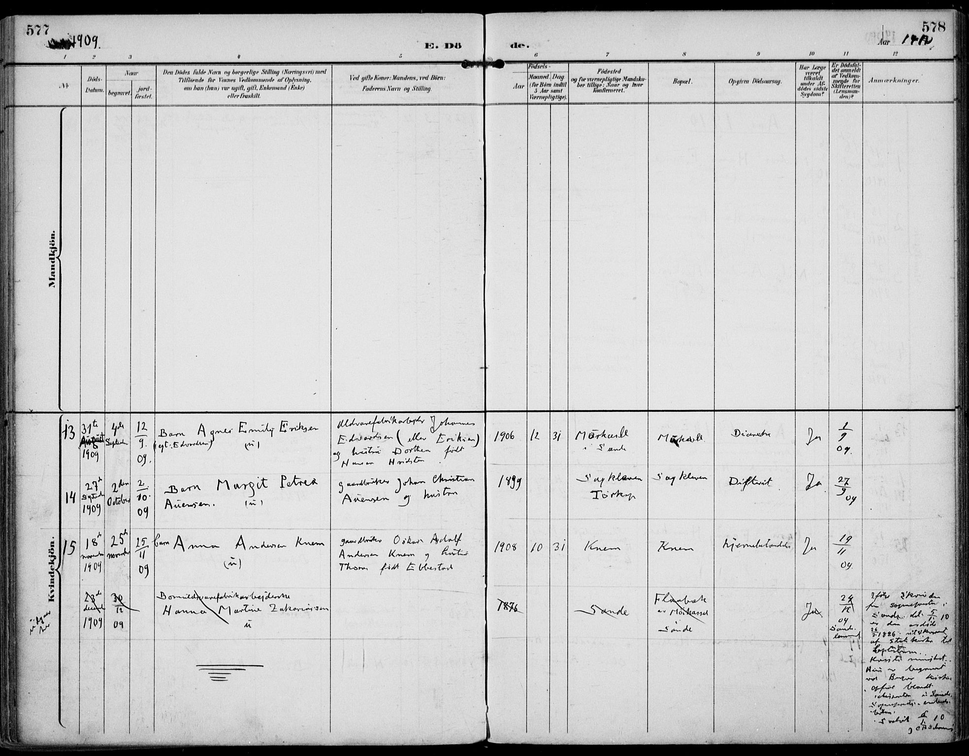 Strømm kirkebøker, AV/SAKO-A-322/F/Fa/L0005: Parish register (official) no. I 5, 1898-1919, p. 577-578