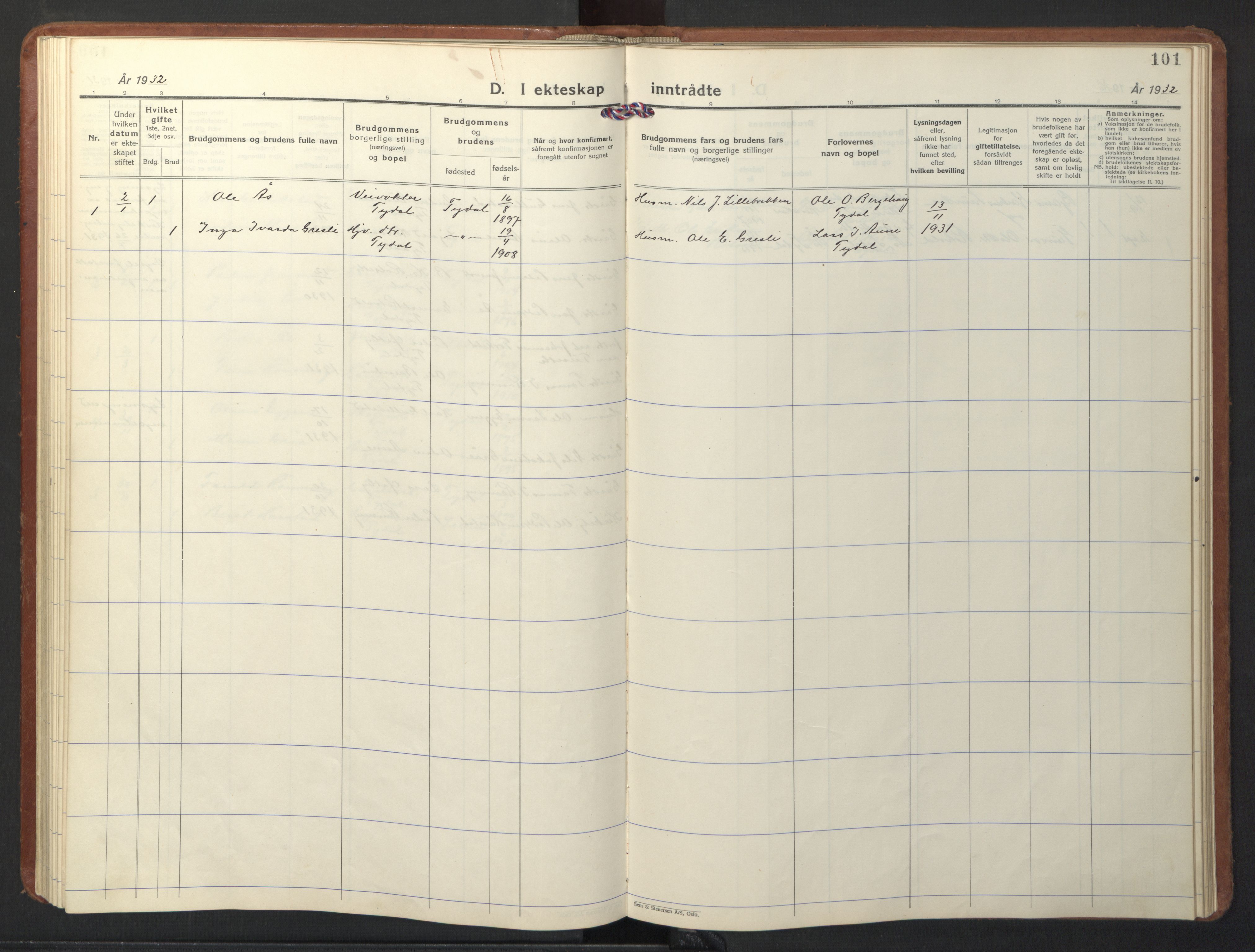 Ministerialprotokoller, klokkerbøker og fødselsregistre - Sør-Trøndelag, SAT/A-1456/698/L1169: Parish register (copy) no. 698C06, 1930-1949, p. 101