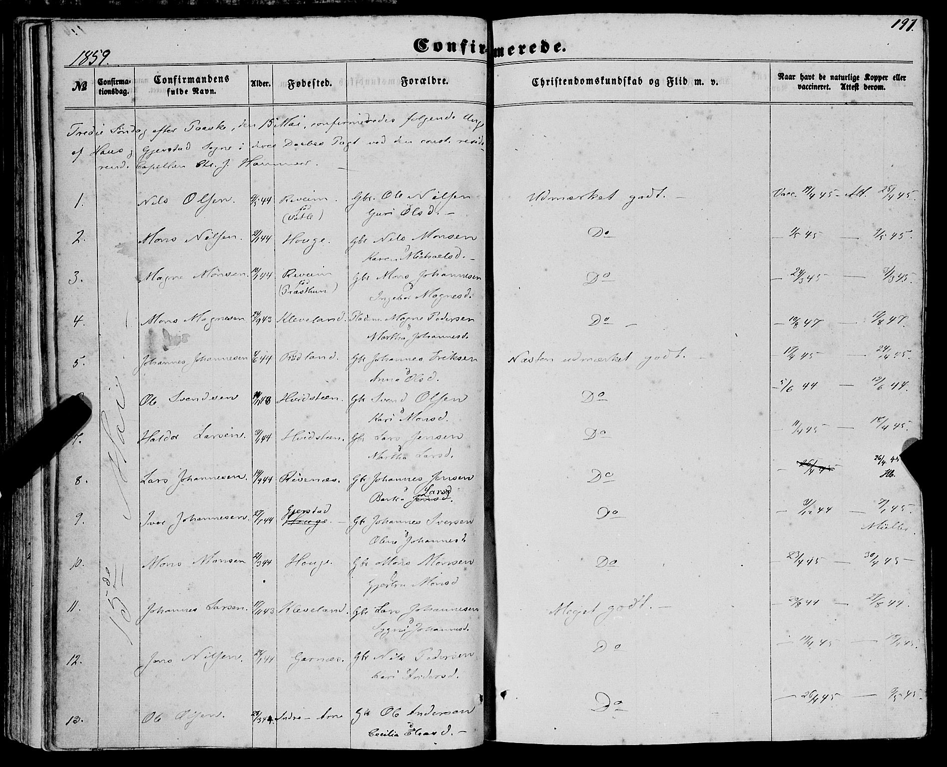 Haus sokneprestembete, SAB/A-75601/H/Haa: Parish register (official) no. A 17, 1858-1870, p. 197