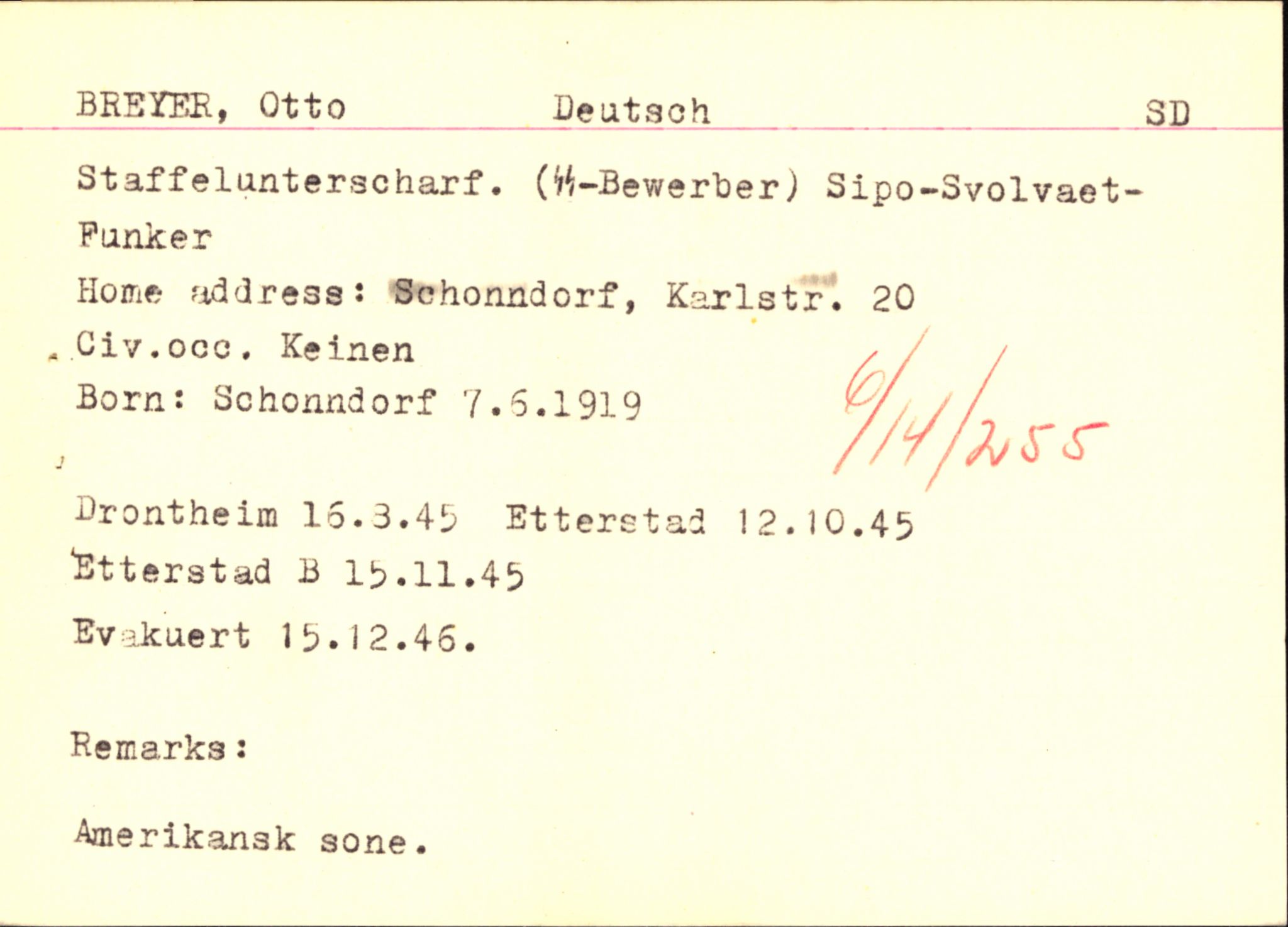 Forsvaret, Forsvarets overkommando II, AV/RA-RAFA-3915/D/Db/L0004: CI Questionaires. Tyske okkupasjonsstyrker i Norge. Tyskere., 1945-1946, p. 277