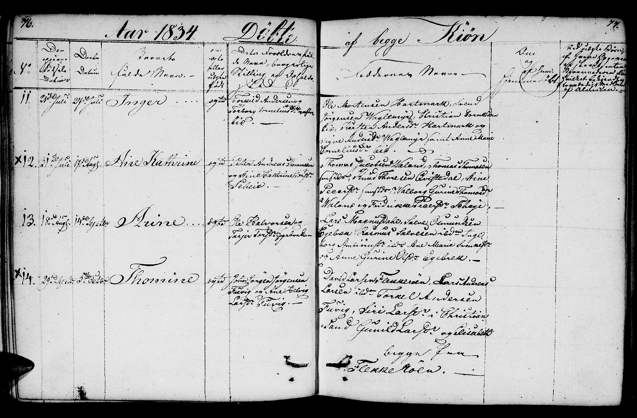 Mandal sokneprestkontor, AV/SAK-1111-0030/F/Fb/Fbb/L0001: Parish register (copy) no. B 1, 1802-1846, p. 76-77