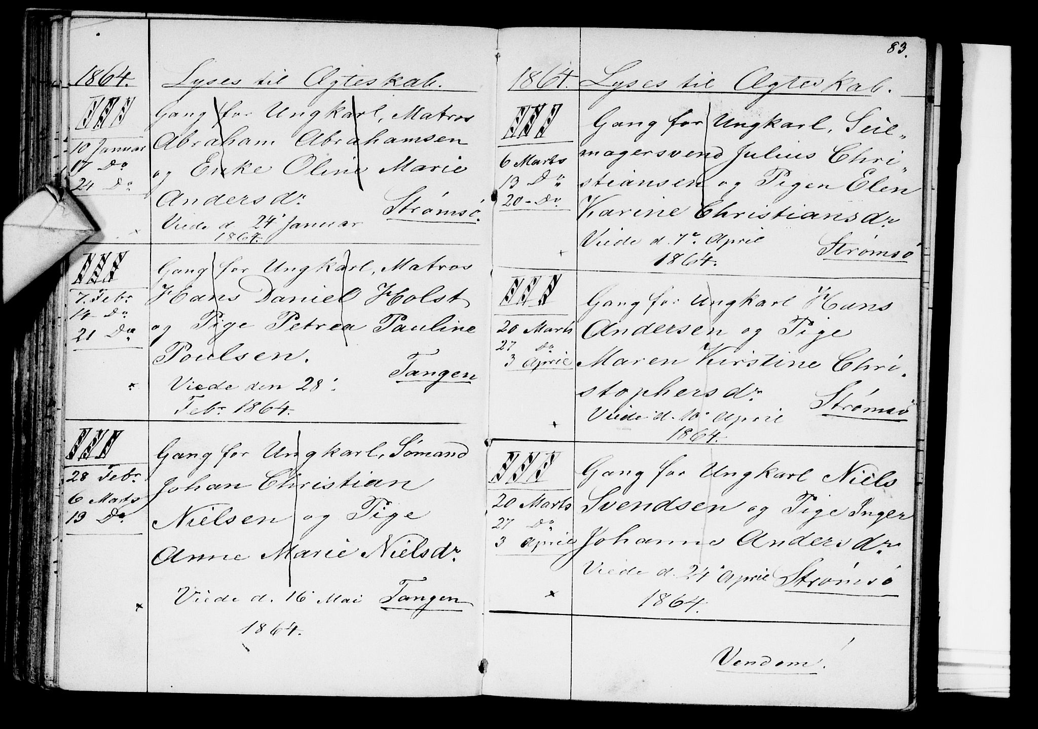 Strømsø kirkebøker, AV/SAKO-A-246/H/Ha/L0002: Banns register no. 2, 1850-1866, p. 83