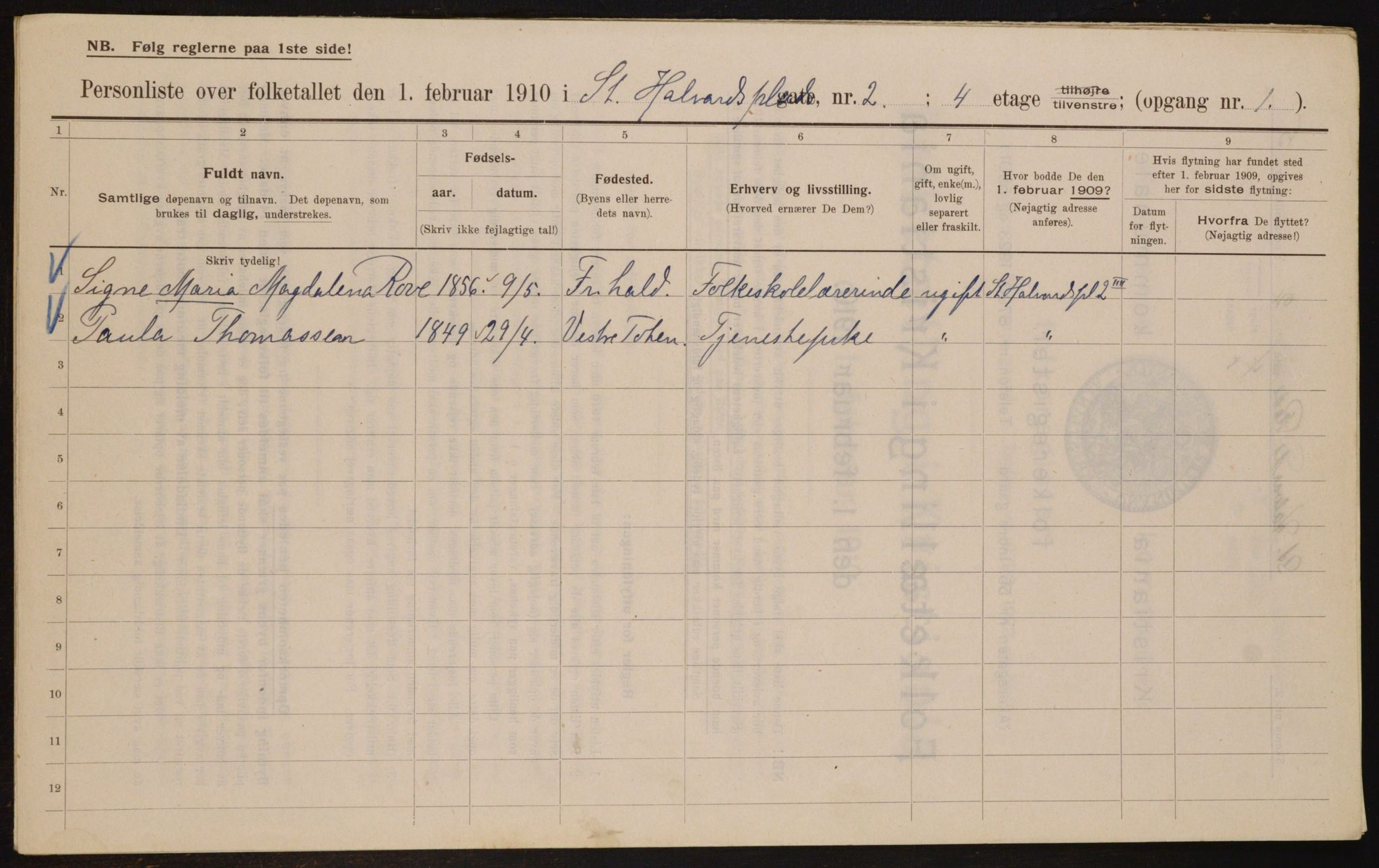 OBA, Municipal Census 1910 for Kristiania, 1910, p. 84046