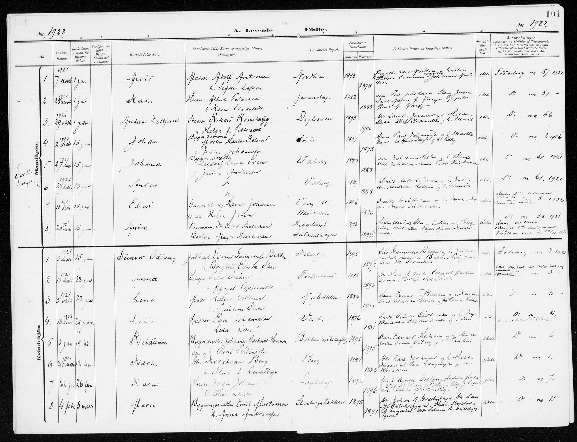 Furnes prestekontor, SAH/PREST-012/K/Ka/L0001: Parish register (official) no. 1, 1907-1935, p. 101