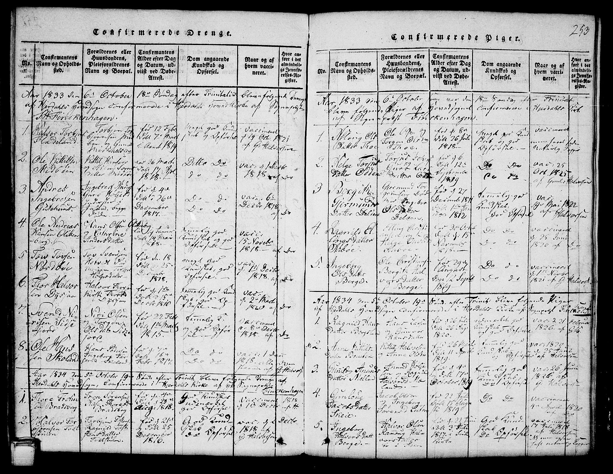 Hjartdal kirkebøker, SAKO/A-270/G/Ga/L0001: Parish register (copy) no. I 1, 1815-1842, p. 253