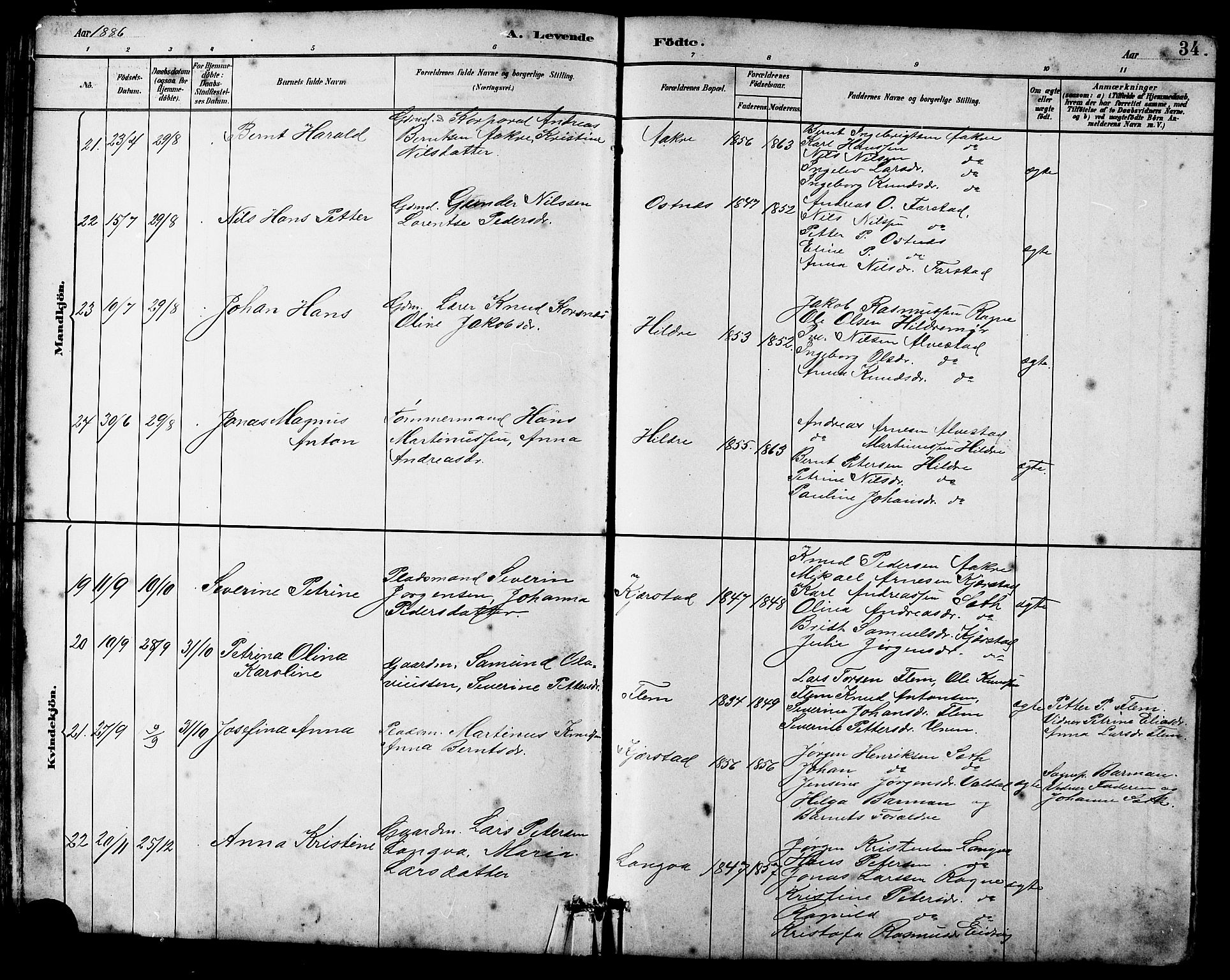 Ministerialprotokoller, klokkerbøker og fødselsregistre - Møre og Romsdal, AV/SAT-A-1454/536/L0510: Parish register (copy) no. 536C05, 1881-1898, p. 34