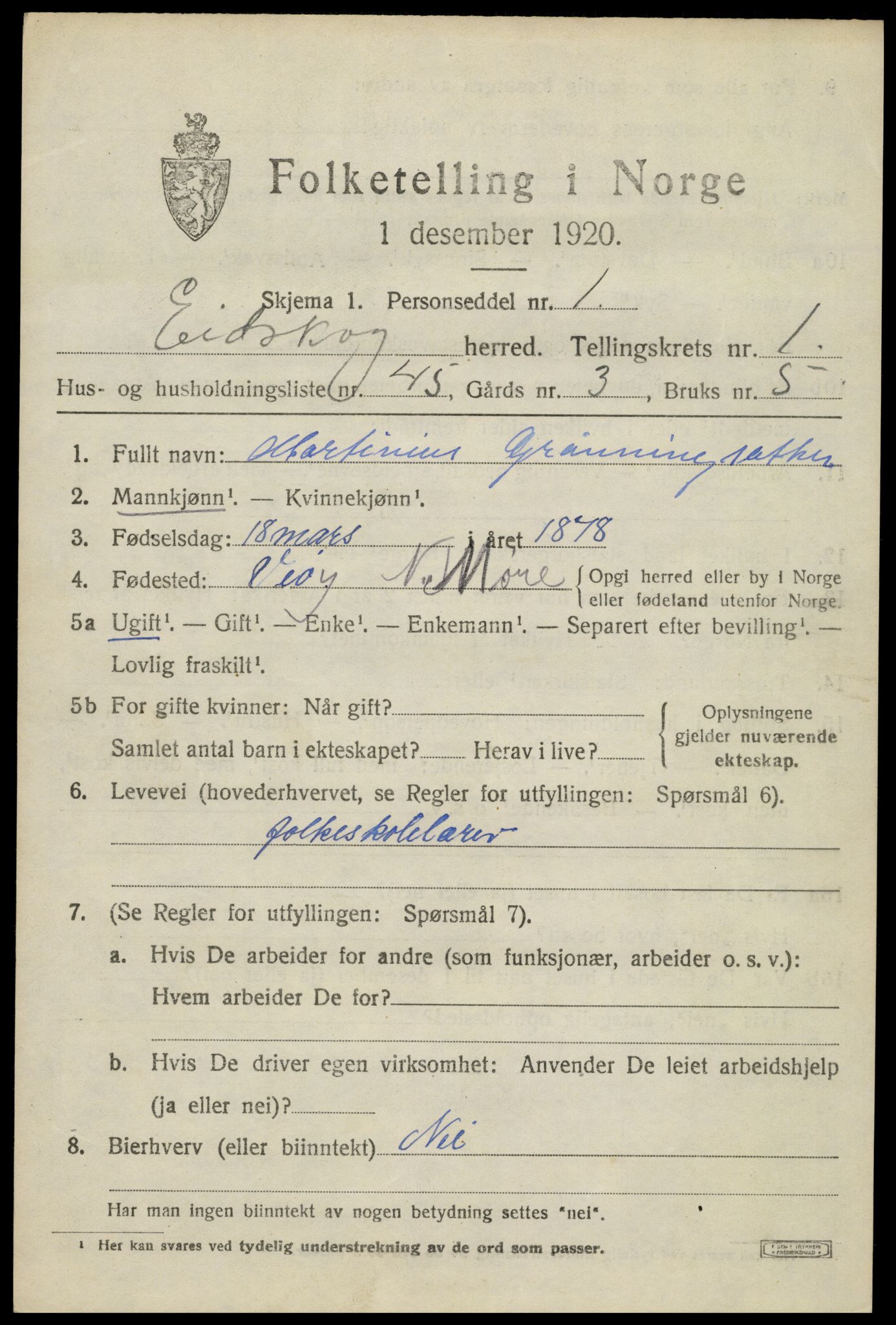 SAH, 1920 census for Eidskog, 1920, p. 2939