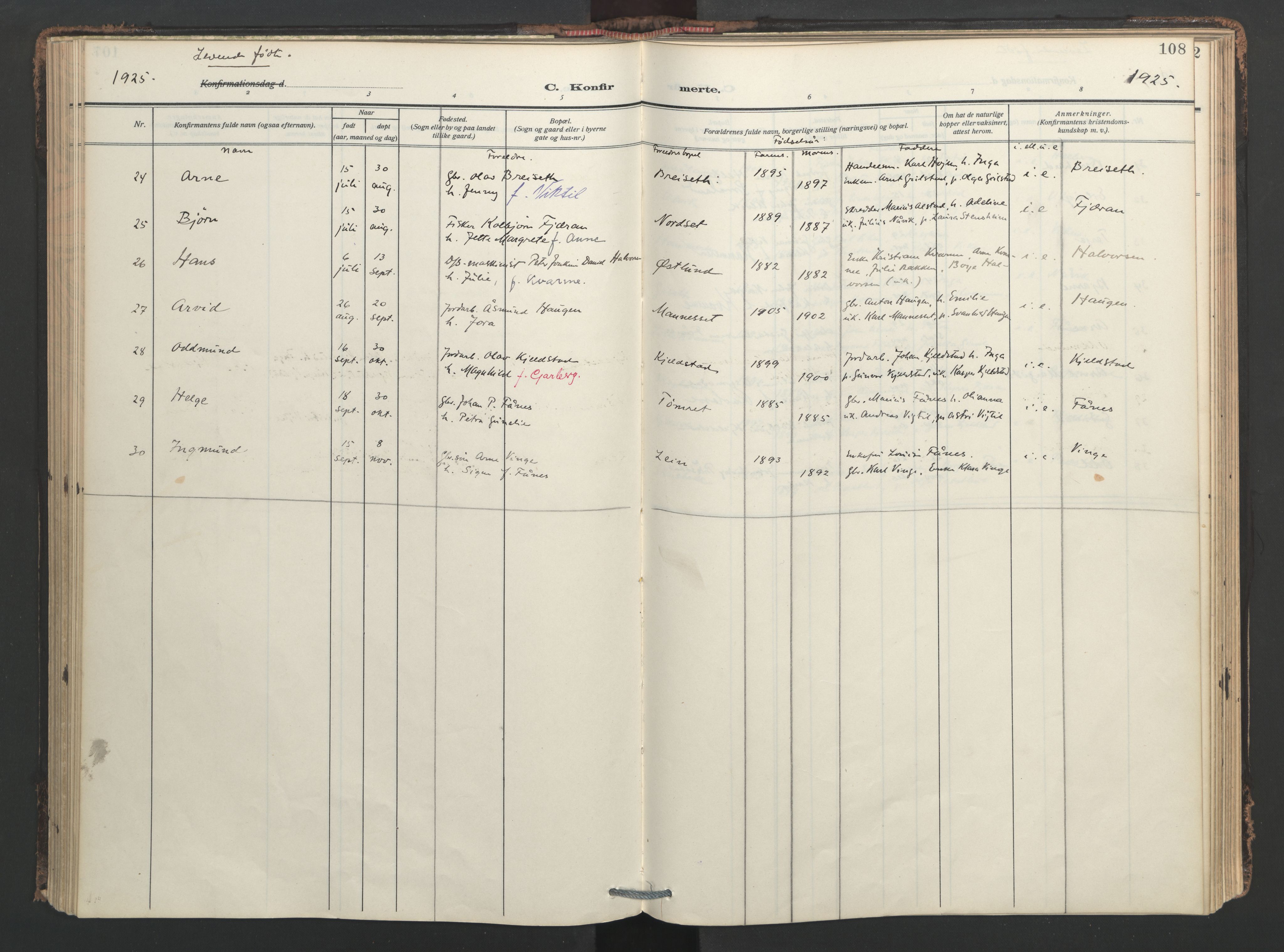 Ministerialprotokoller, klokkerbøker og fødselsregistre - Nord-Trøndelag, AV/SAT-A-1458/713/L0123: Parish register (official) no. 713A12, 1911-1925, p. 108