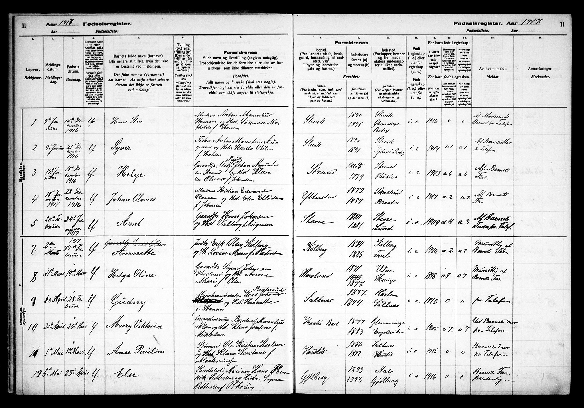 Onsøy prestekontor Kirkebøker, AV/SAO-A-10914/J/Ja/L0001: Birth register no. I 1, 1916-1937, p. 11