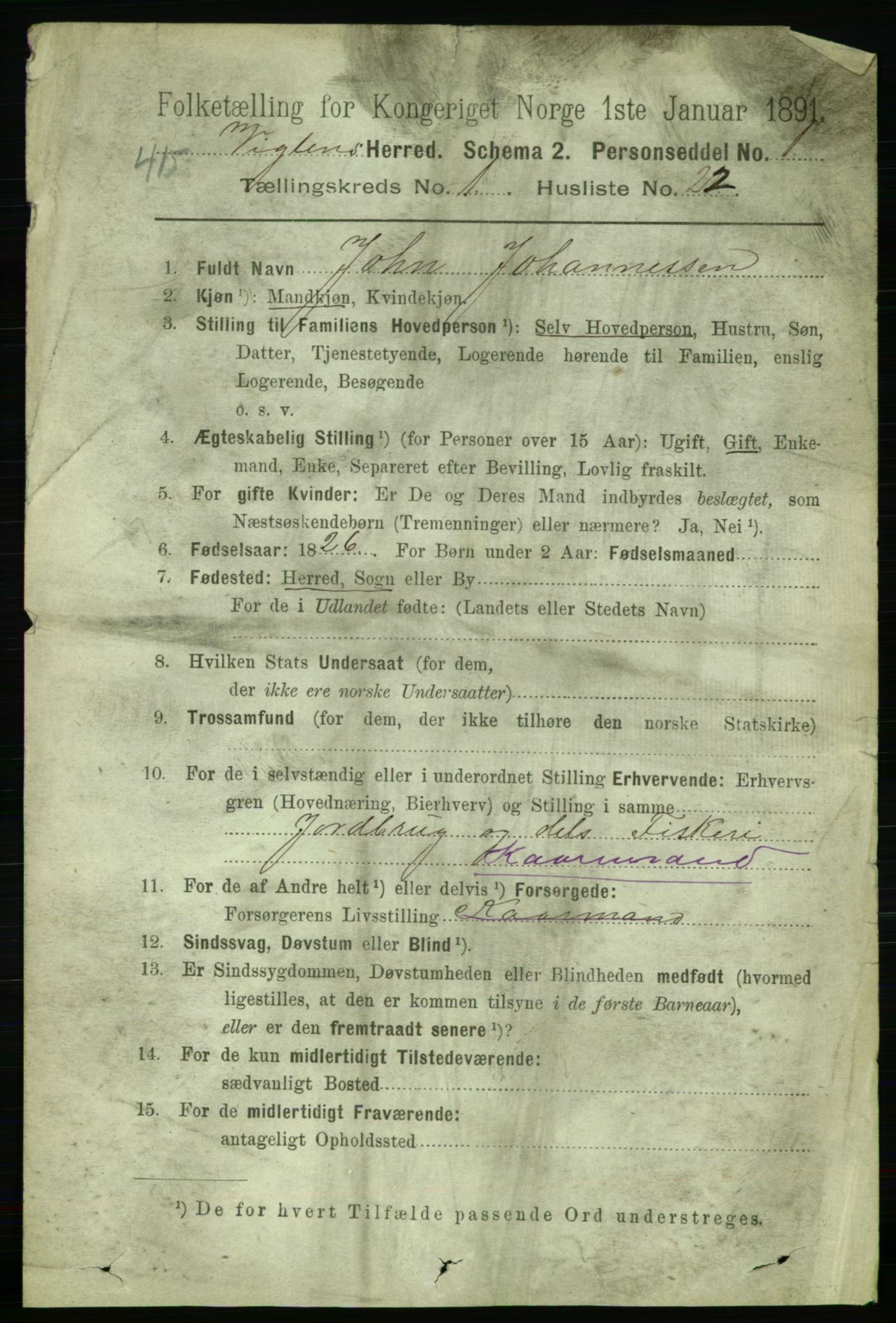 RA, 1891 census for 1750 Vikna, 1891, p. 243