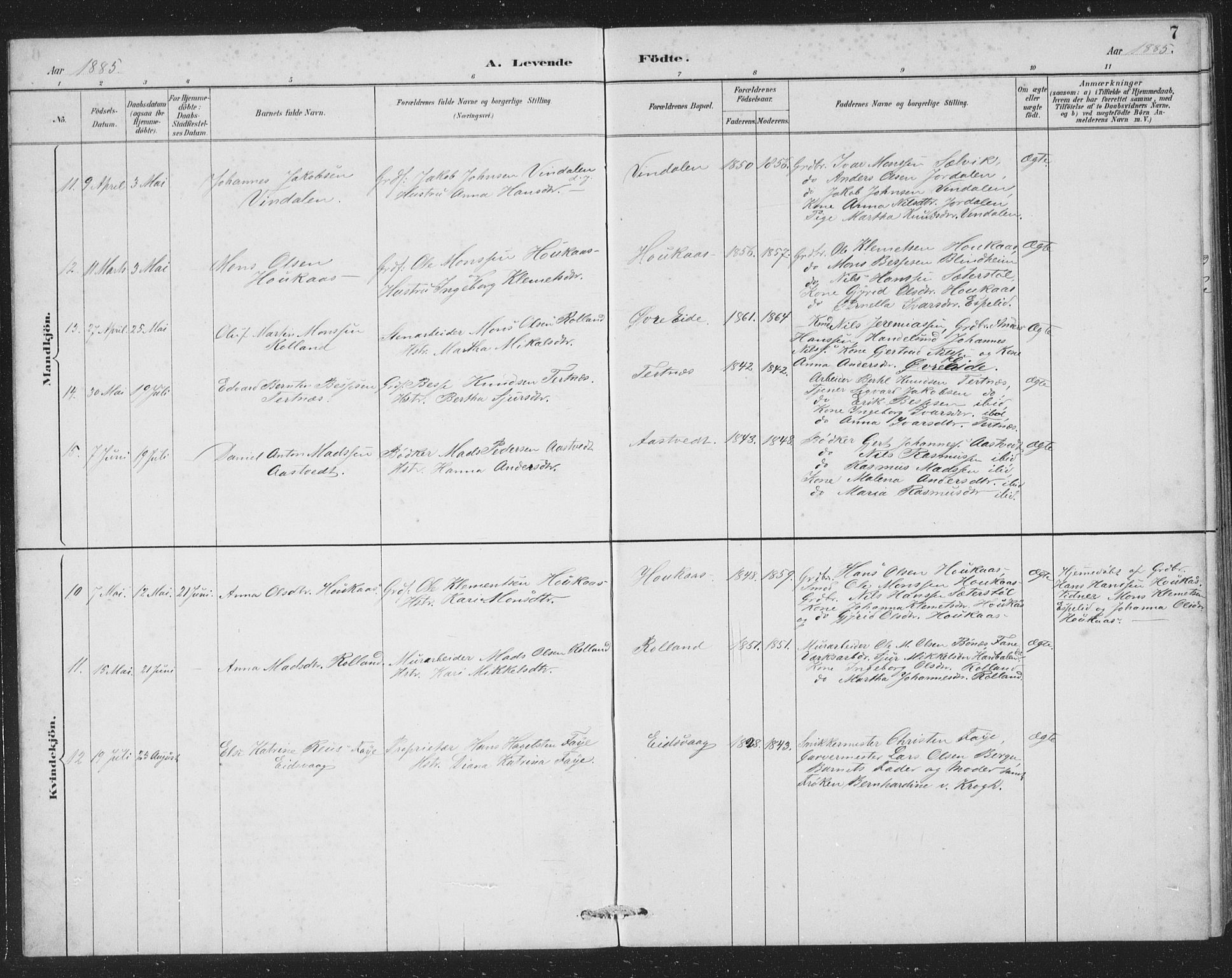 Åsane sokneprestembete, SAB/A-79401/H/Hab: Parish register (copy) no. A 2, 1885-1898, p. 7