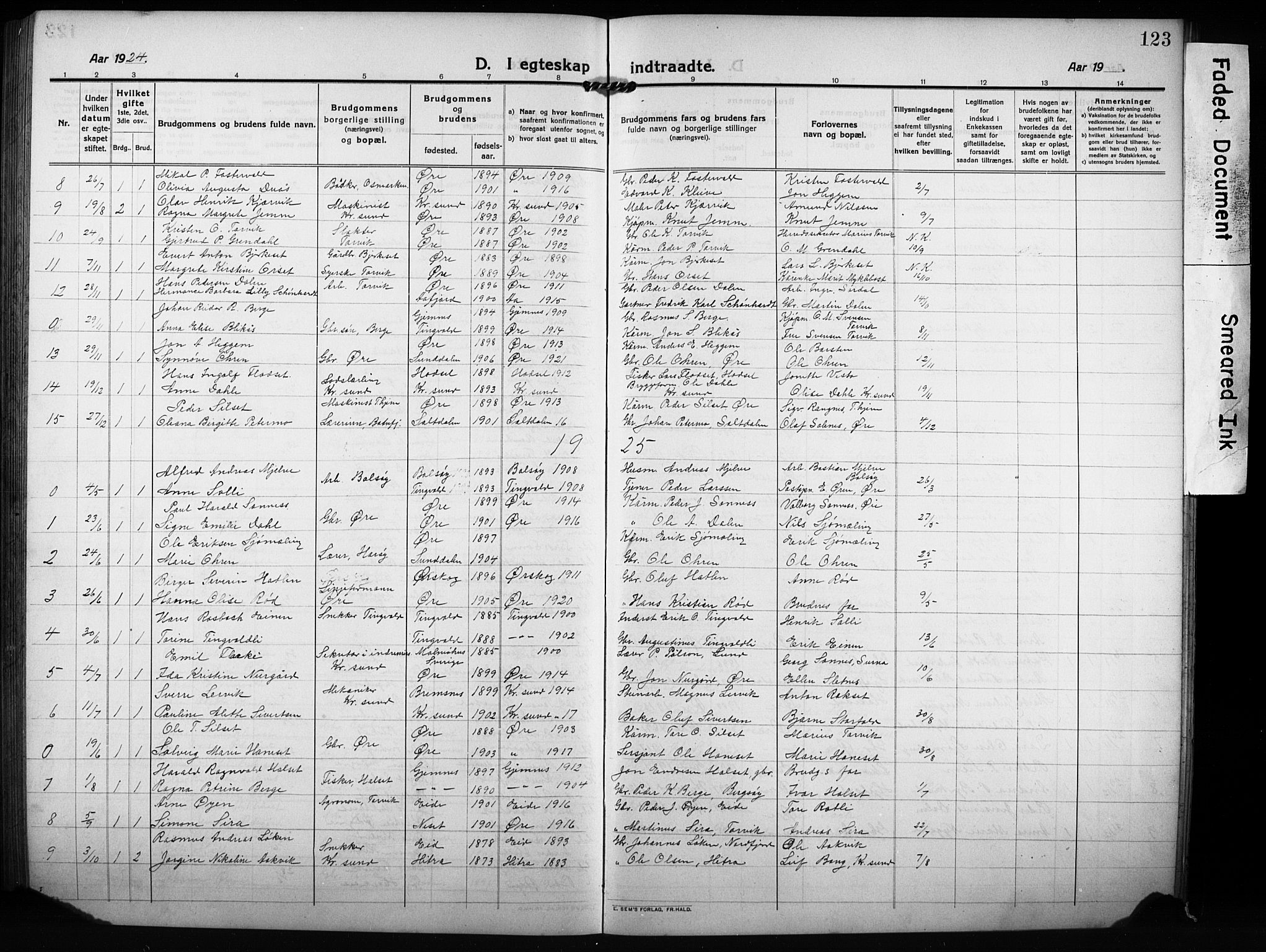 Ministerialprotokoller, klokkerbøker og fødselsregistre - Møre og Romsdal, AV/SAT-A-1454/584/L0970: Parish register (copy) no. 584C03, 1912-1932, p. 123