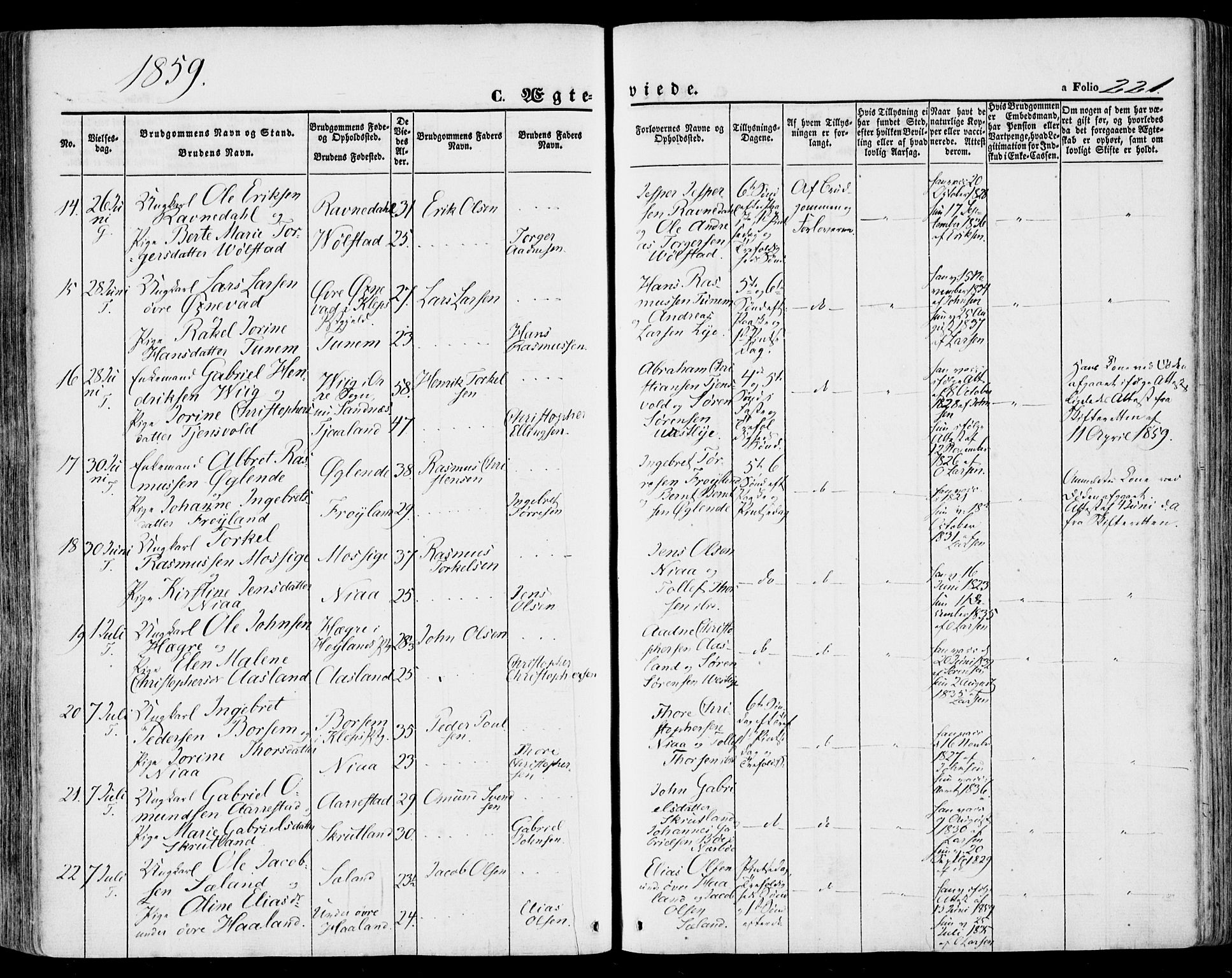 Lye sokneprestkontor, AV/SAST-A-101794/001/30BA/L0007: Parish register (official) no. A 6, 1856-1871, p. 221