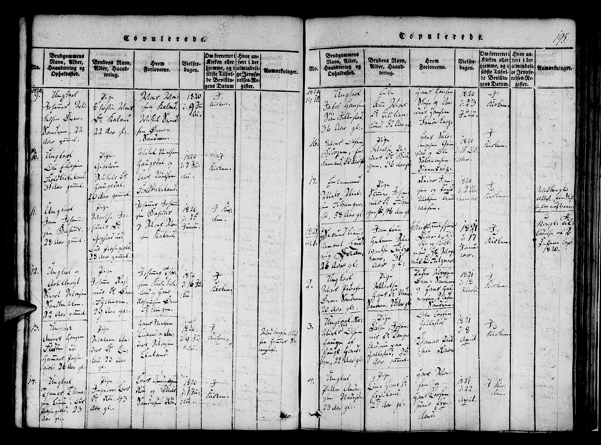 Fana Sokneprestembete, SAB/A-75101/H/Haa/Haaa/L0007: Parish register (official) no. A 7, 1816-1828, p. 195