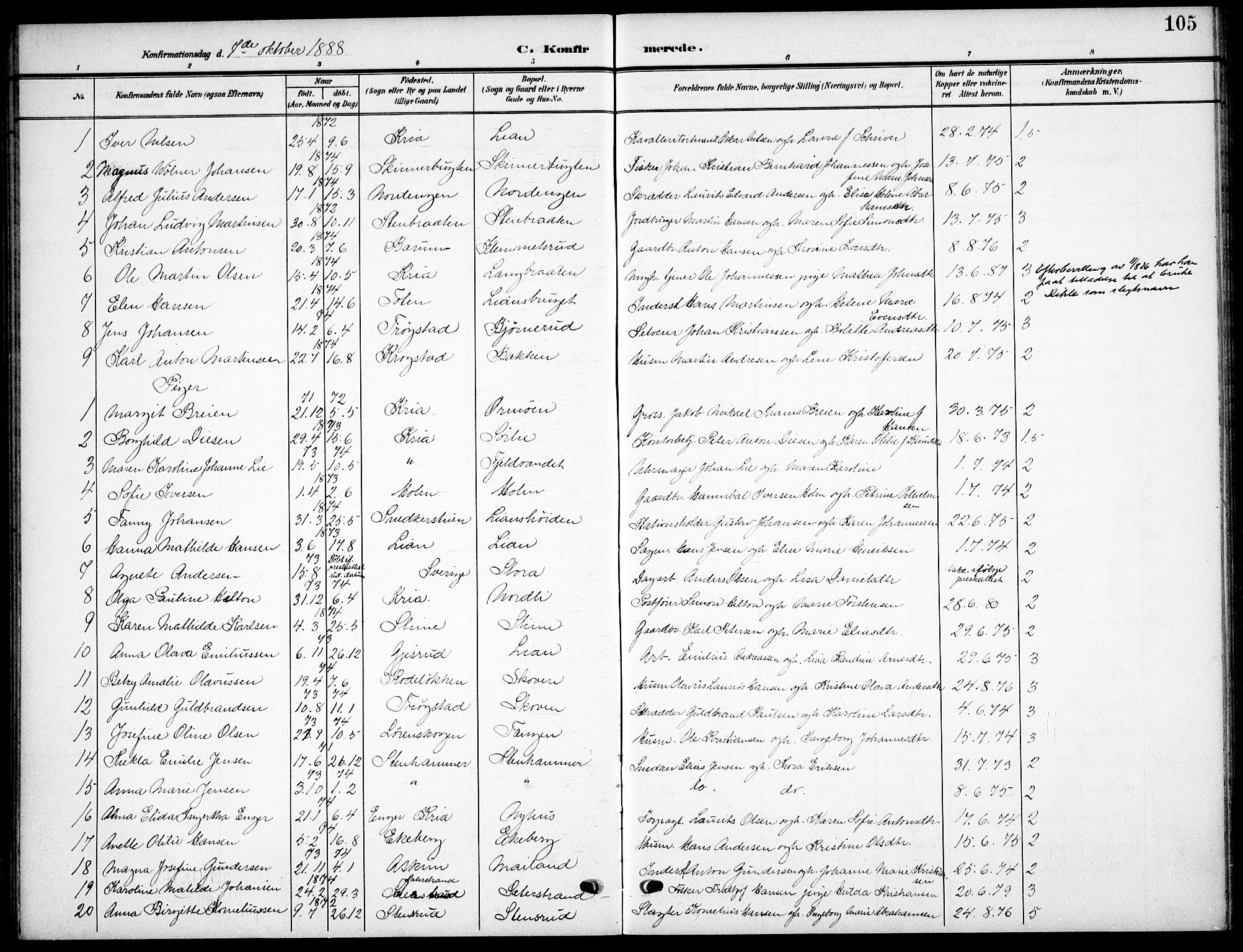 Nordstrand prestekontor Kirkebøker, AV/SAO-A-10362a/F/Fa/L0000: Parish register (official) no.  0, 1881-1900, p. 105