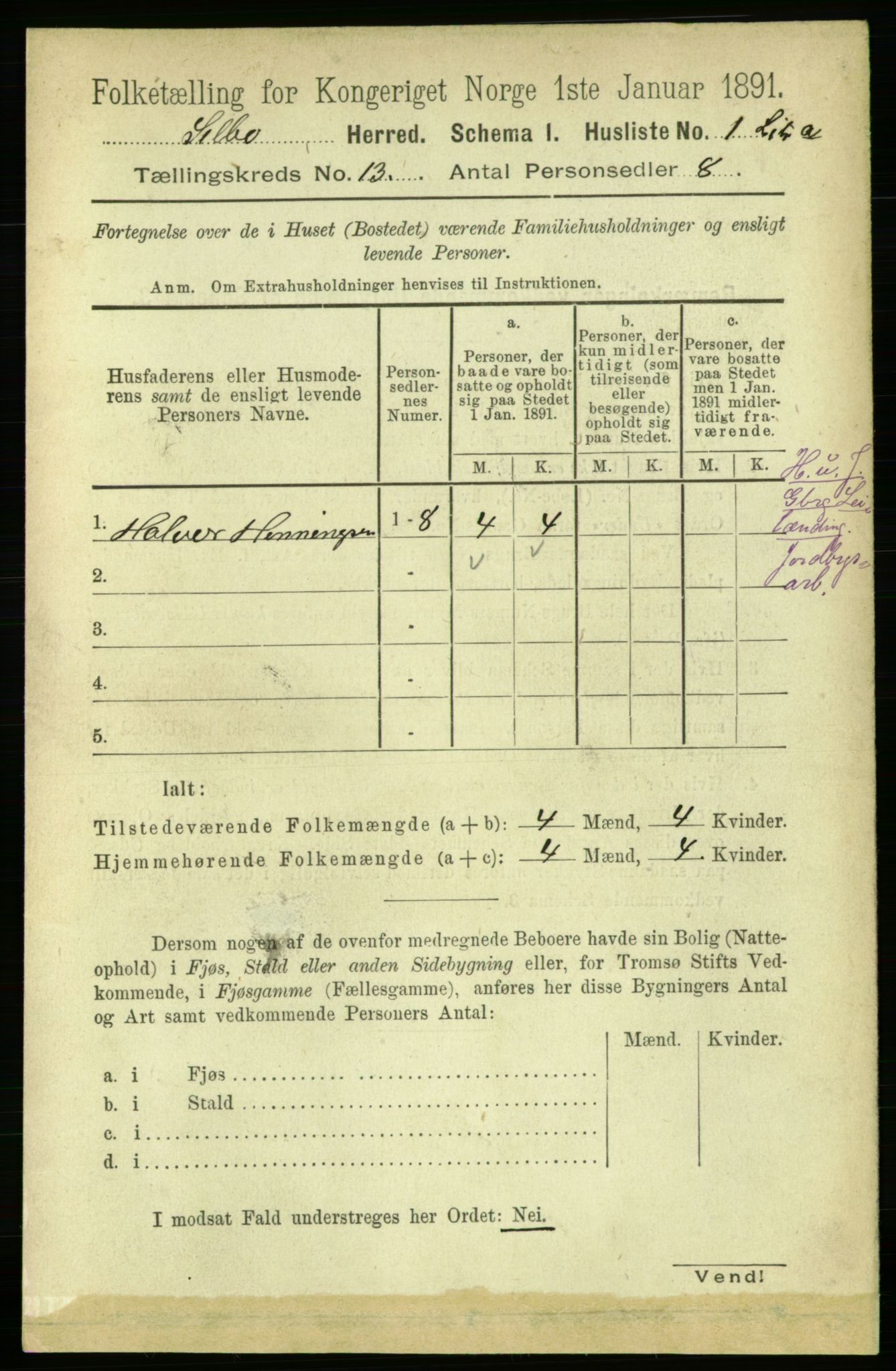 RA, 1891 census for 1664 Selbu, 1891, p. 4536