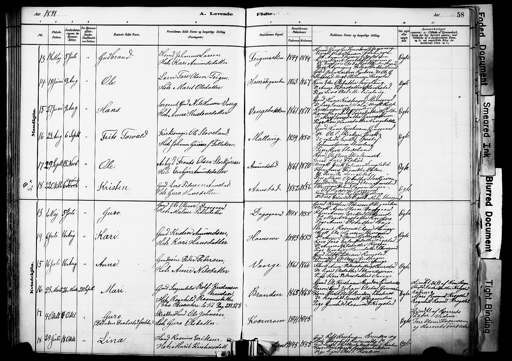Skjåk prestekontor, SAH/PREST-072/H/Ha/Haa/L0003: Parish register (official) no. 3, 1880-1907, p. 58