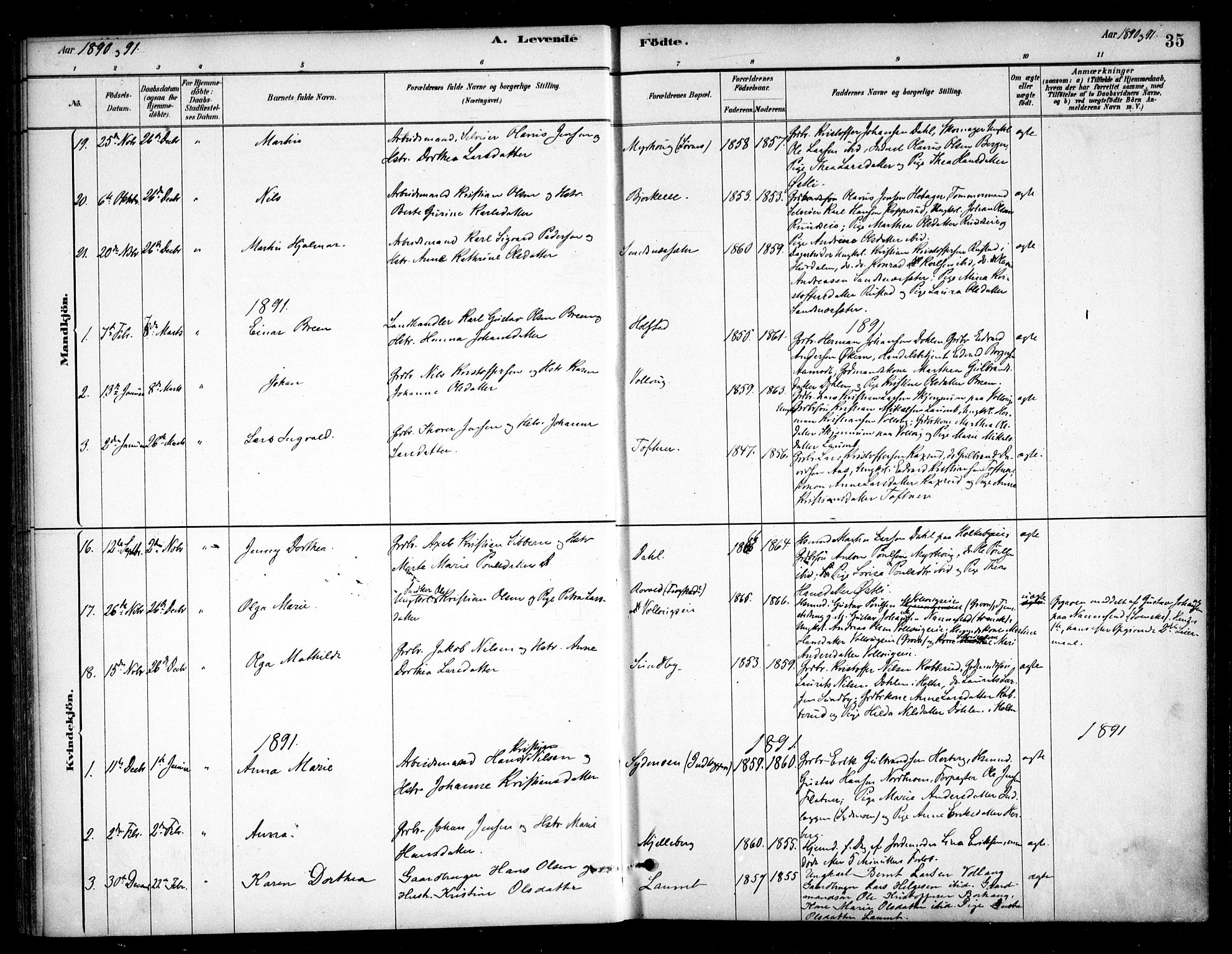 Nannestad prestekontor Kirkebøker, SAO/A-10414a/F/Fc/L0001: Parish register (official) no. III 1, 1881-1892, p. 35