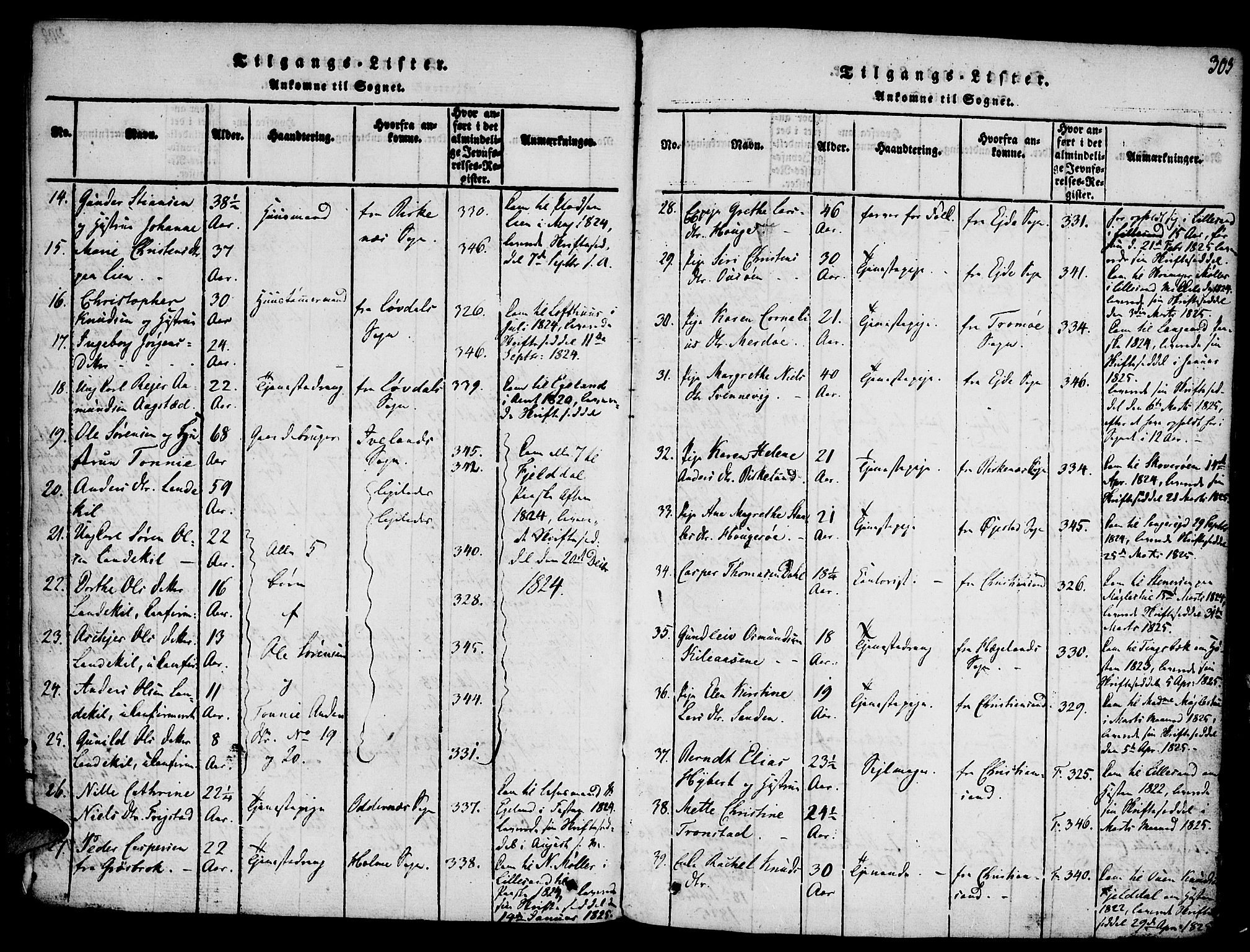 Vestre Moland sokneprestkontor, SAK/1111-0046/F/Fa/Fab/L0003: Parish register (official) no. A 3, 1816-1843, p. 303