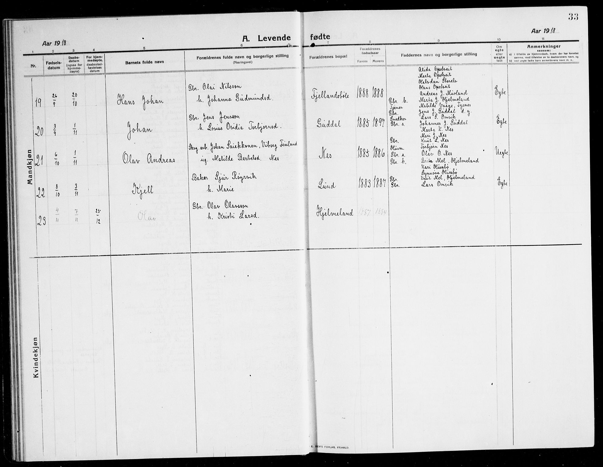 Kvinnherad sokneprestembete, SAB/A-76401/H/Hab: Parish register (copy) no. A 3, 1911-1945, p. 33