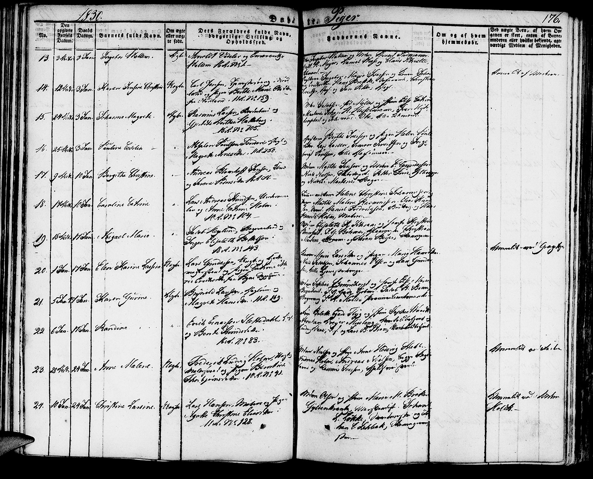 Domkirken sokneprestembete, SAB/A-74801/H/Haa/L0012: Parish register (official) no. A 12, 1821-1840, p. 176