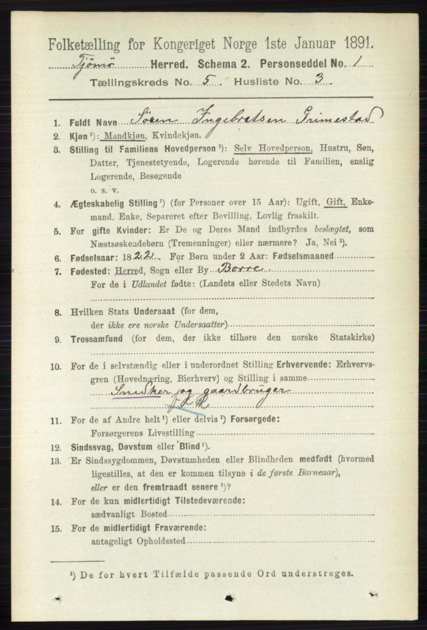 RA, 1891 census for 0723 Tjøme, 1891, p. 1675