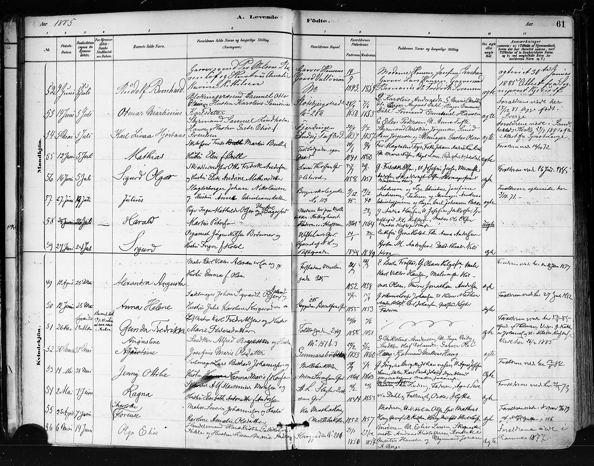 Tønsberg kirkebøker, AV/SAKO-A-330/F/Fa/L0011: Parish register (official) no. I 11, 1881-1890, p. 61