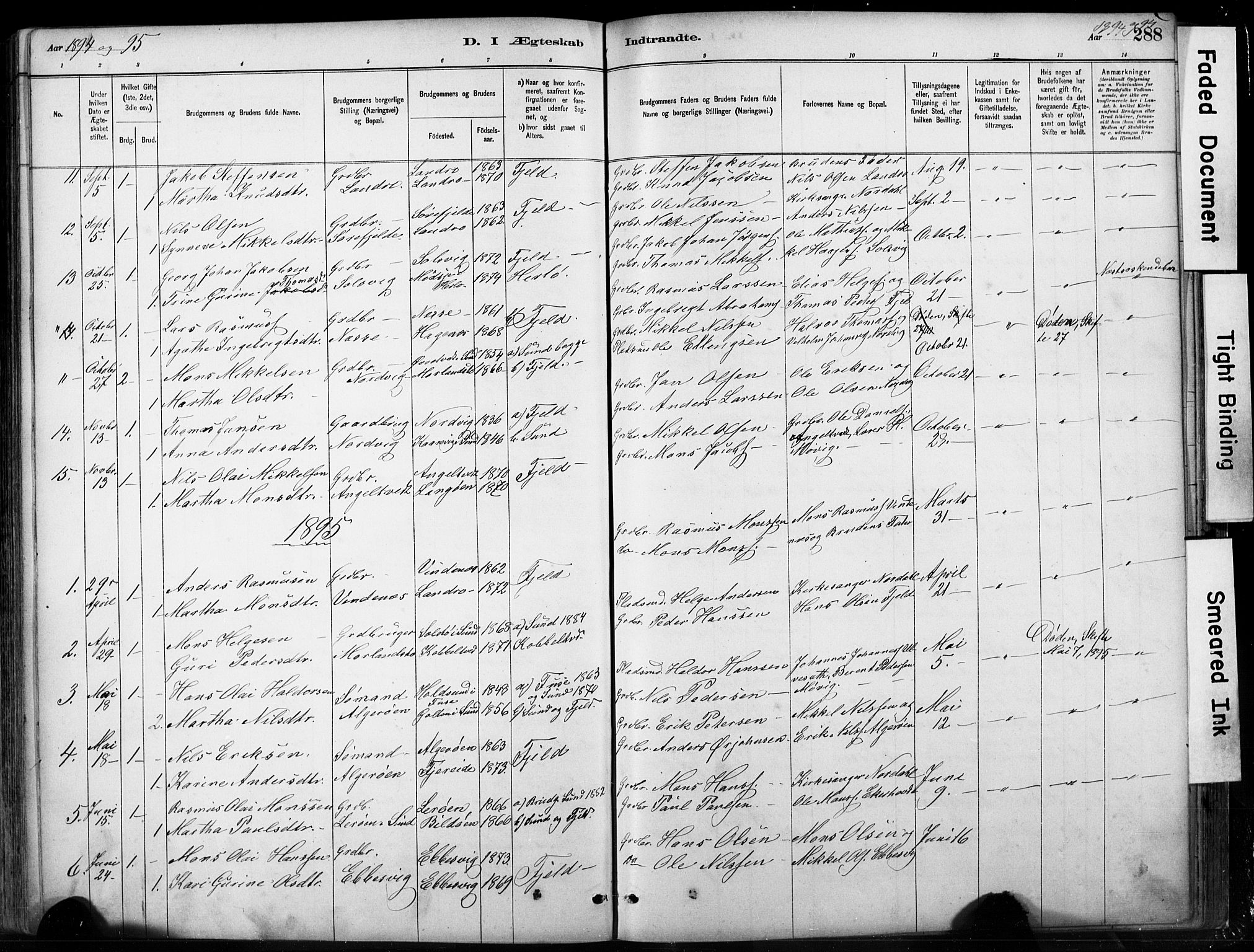 Fjell sokneprestembete, SAB/A-75301/H/Hab: Parish register (copy) no. A 4, 1880-1899, p. 288
