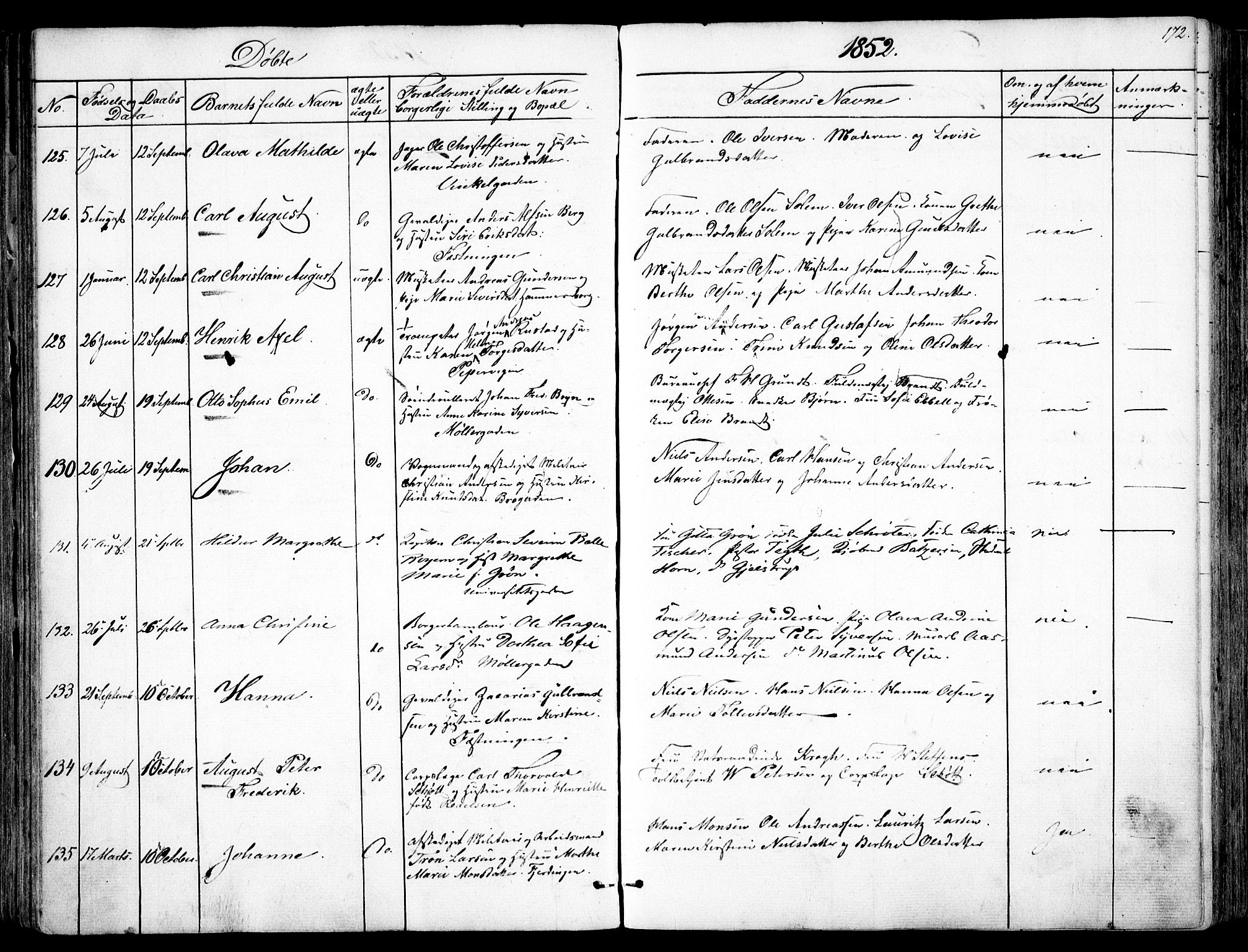 Garnisonsmenigheten Kirkebøker, AV/SAO-A-10846/F/Fa/L0008: Parish register (official) no. 8, 1842-1859, p. 172