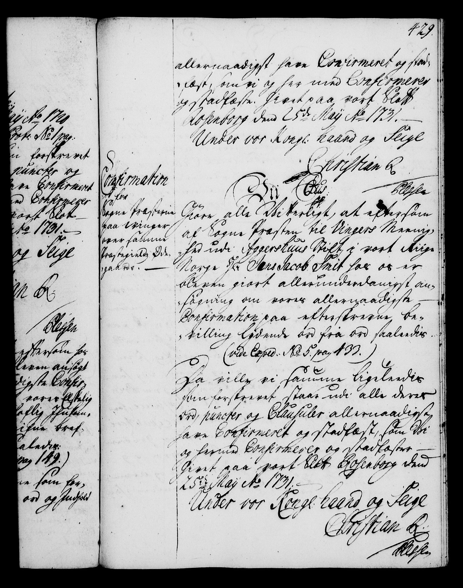 Rentekammeret, Kammerkanselliet, RA/EA-3111/G/Gg/Gga/L0003: Norsk ekspedisjonsprotokoll med register (merket RK 53.3), 1727-1734, p. 429