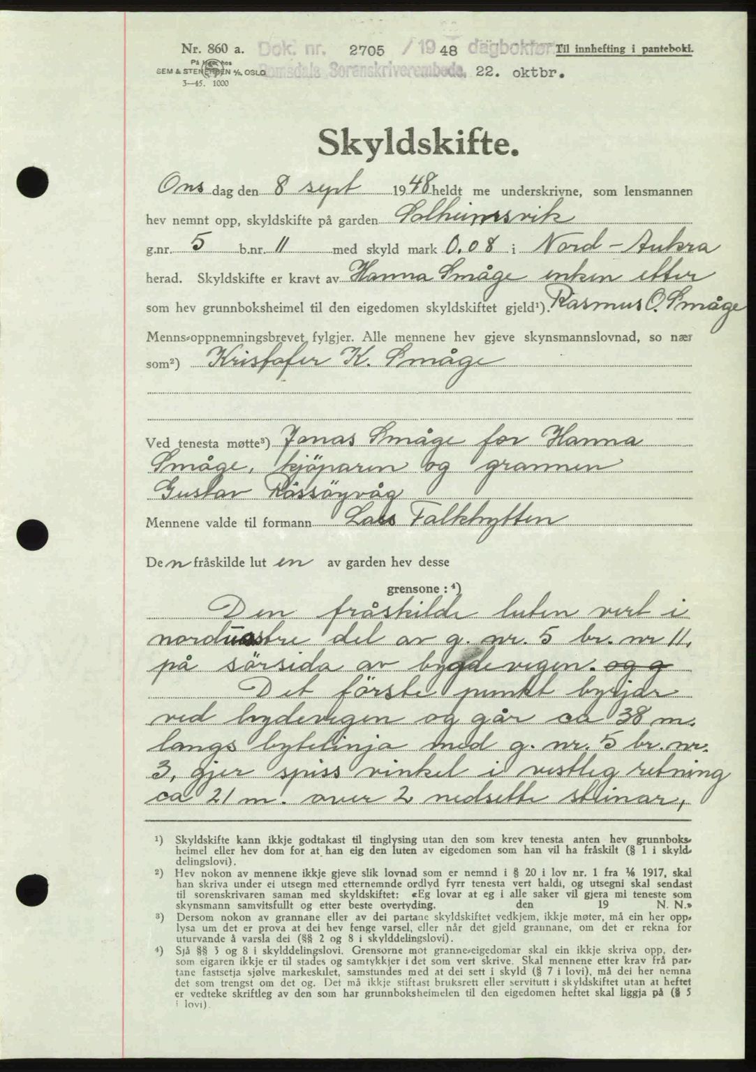 Romsdal sorenskriveri, AV/SAT-A-4149/1/2/2C: Mortgage book no. A27, 1948-1948, Diary no: : 2705/1948