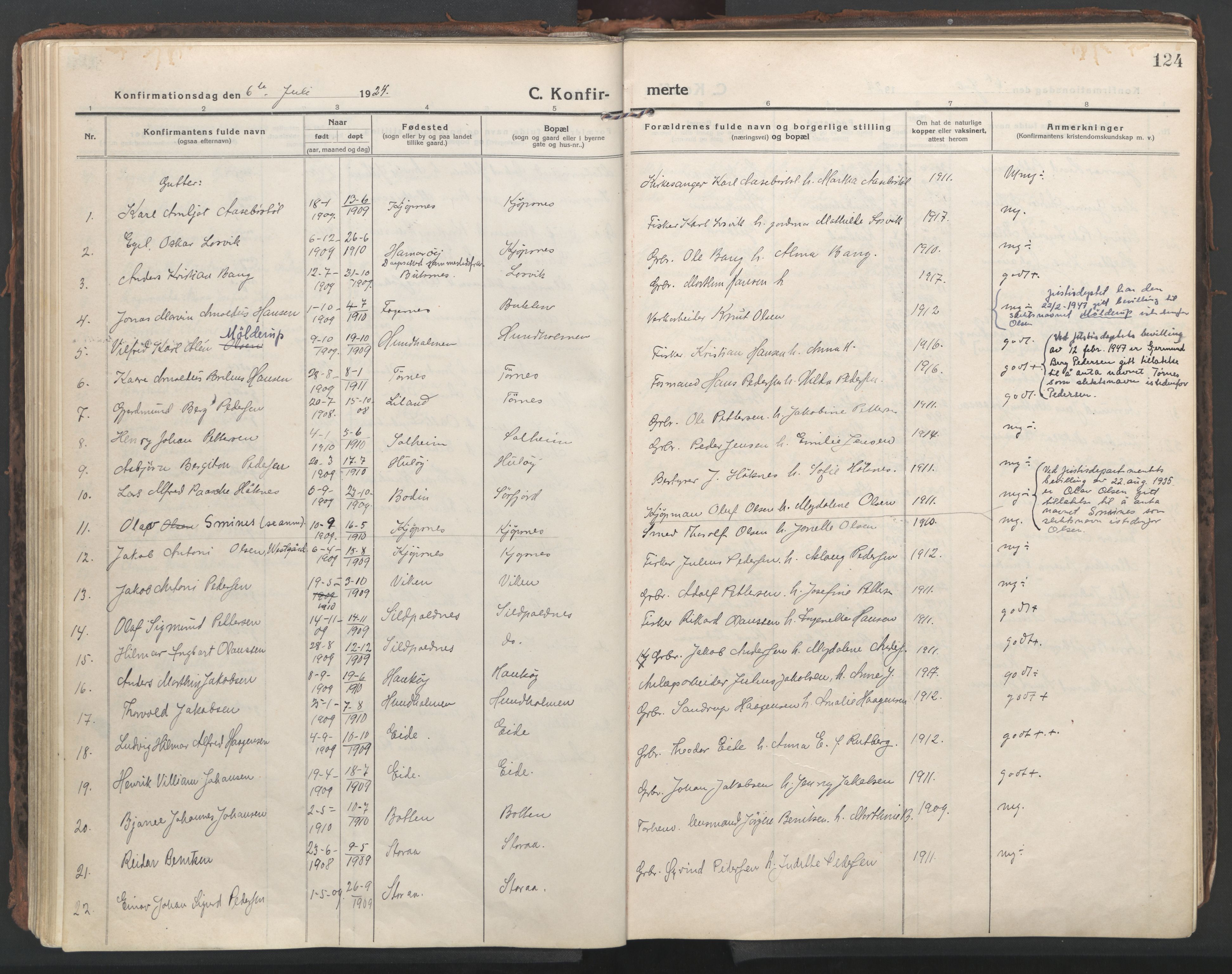 Ministerialprotokoller, klokkerbøker og fødselsregistre - Nordland, AV/SAT-A-1459/861/L0872: Parish register (official) no. 861A07, 1915-1924, p. 124