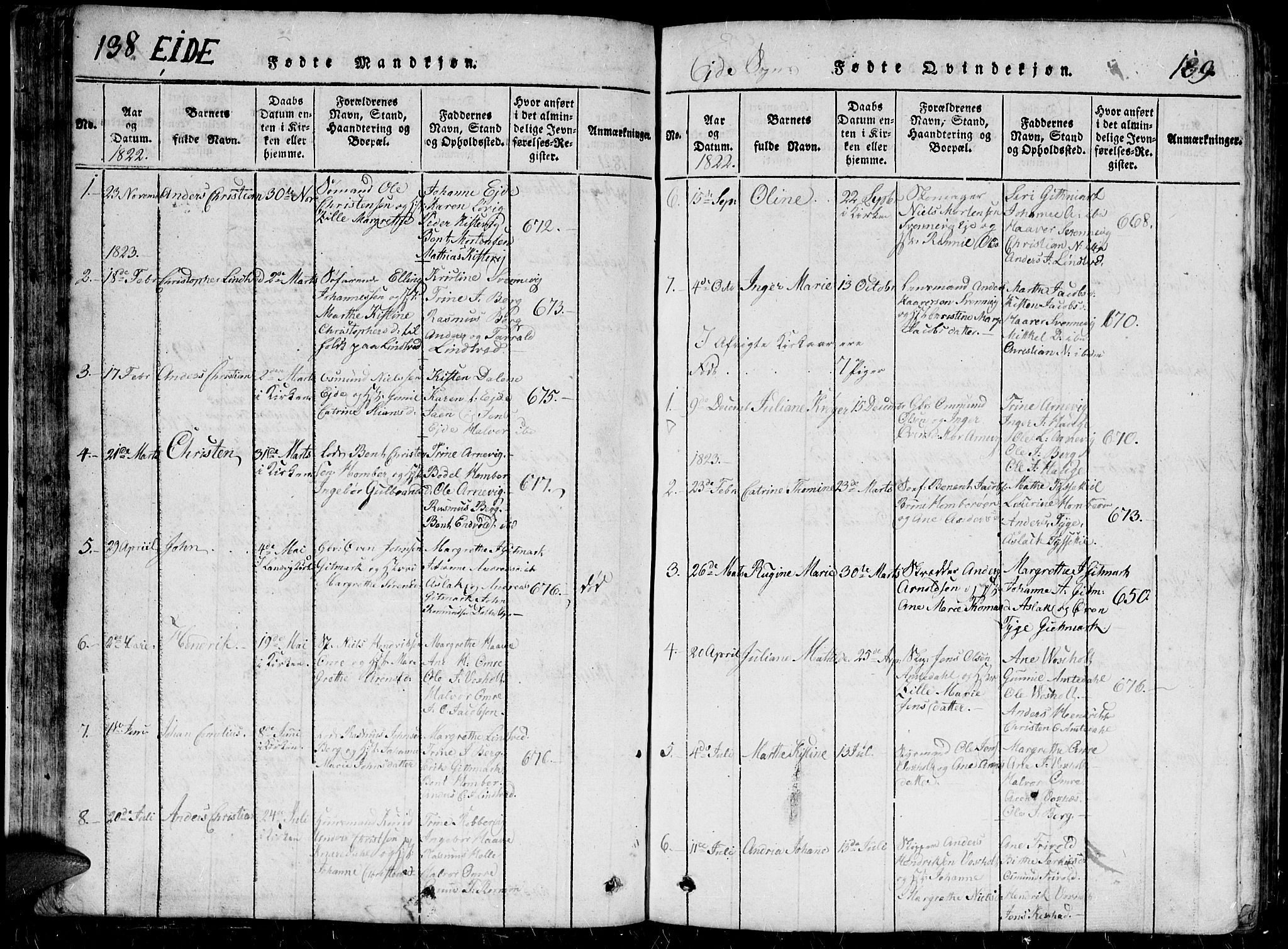 Hommedal sokneprestkontor, AV/SAK-1111-0023/F/Fb/Fbb/L0003: Parish register (copy) no. B 3 /2, 1816-1850, p. 138-139