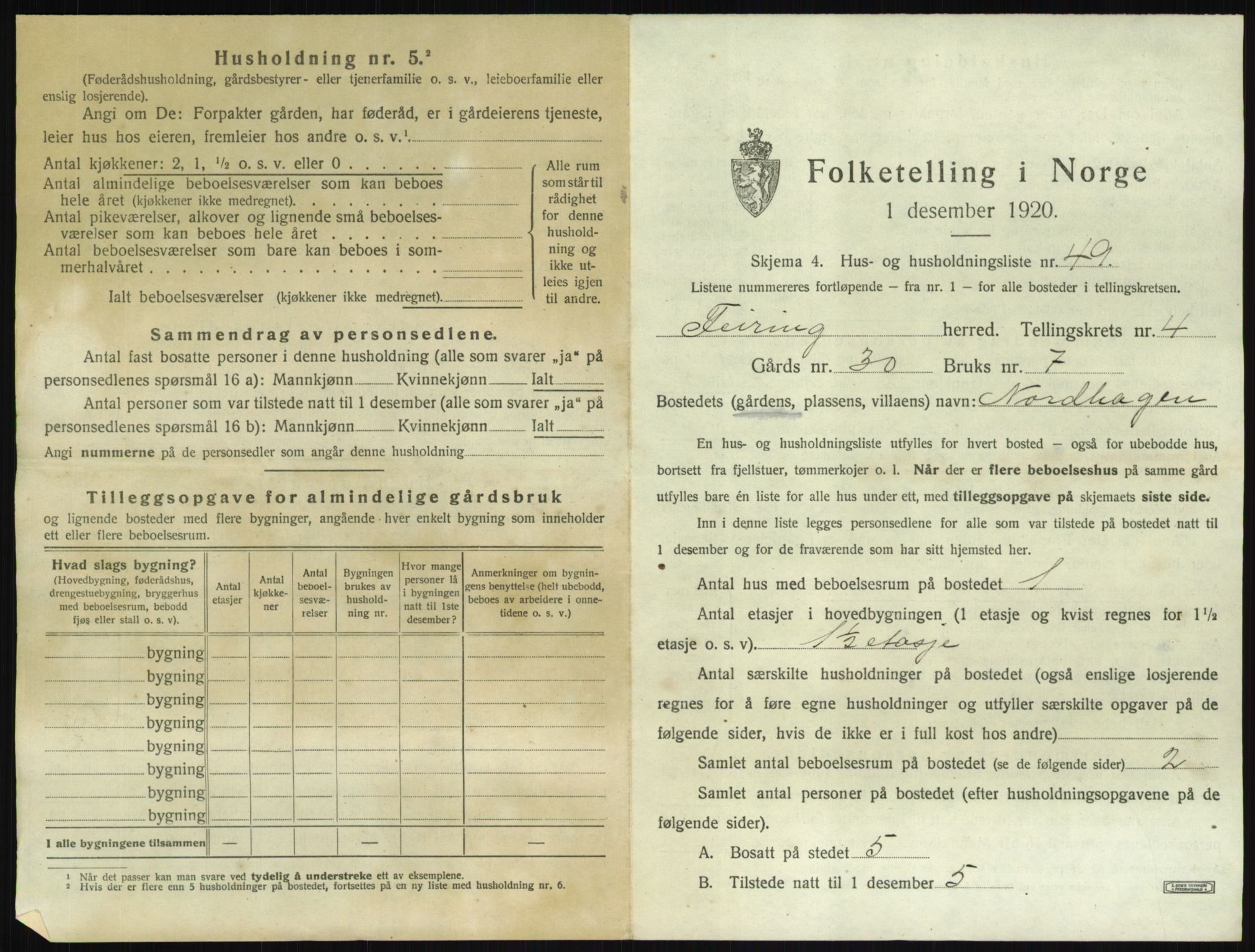 SAO, 1920 census for Feiring, 1920, p. 418